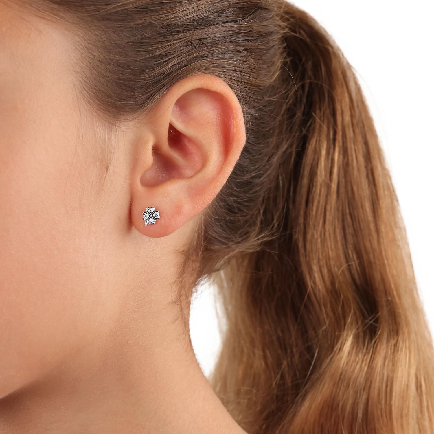Prinzessin Lillifee Pendientes de plata de ley 925 para niñas con circonitas sintéticas, 0,6 cm, plata, trébol, vienen en caja de regalo 2037942, onesize, Rosa.