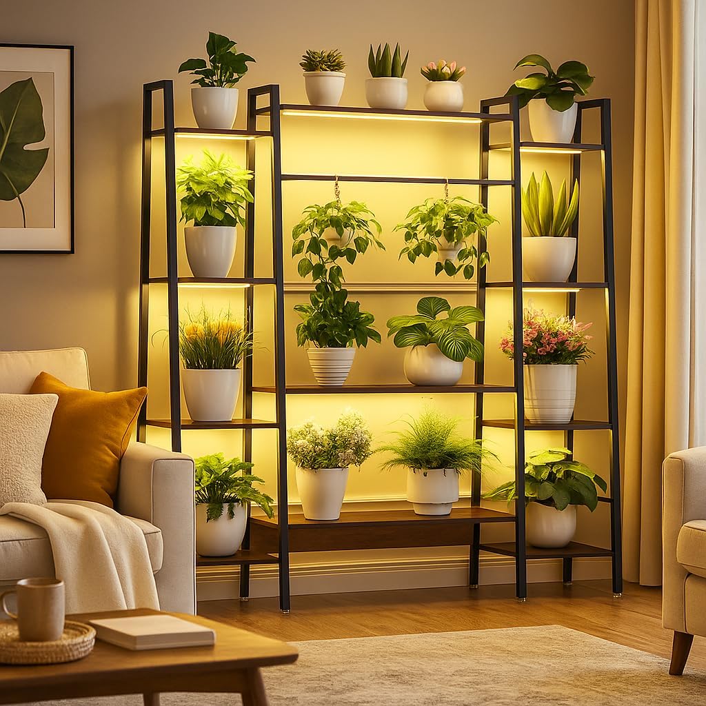 55" Large Plant Stand Indoor with 8 LED Grow Lights (3 Modes & Auto Timer) - 12 Tiered Metal Plant Shelf, 10 Dimmable Brightness Levels