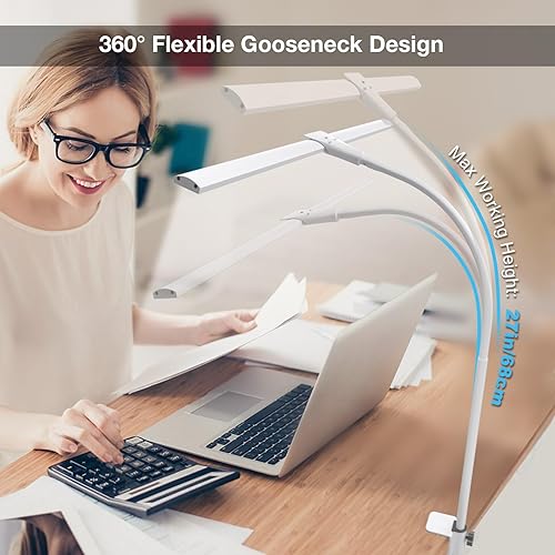 Miniatura 5 de Lámpara de escritorio LED, lámparas de escritorio de doble cabezal para oficina en casa, regulable, 25 modos de iluminación, iluminación de