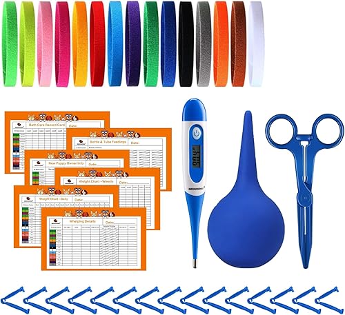 Kit de parto para cachorros de gatito, kit de parto para perros recién nacidos, gatos y mascotas con gráficos de mantenimiento de registros 6P,