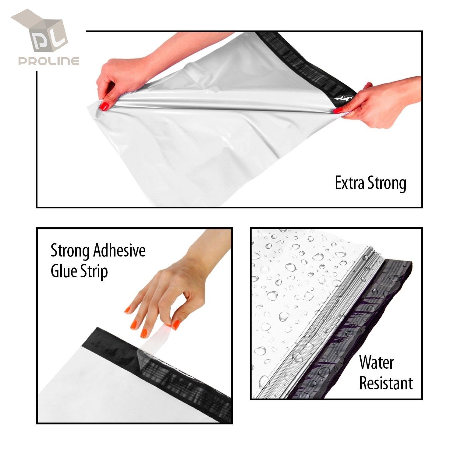 24 x 24 Inch ProLine Packaging Supplies White Poly Mailers Self-Sealing Shipping Envelopes Plastic Mailing Bags 2.5 Mil Thickness 24