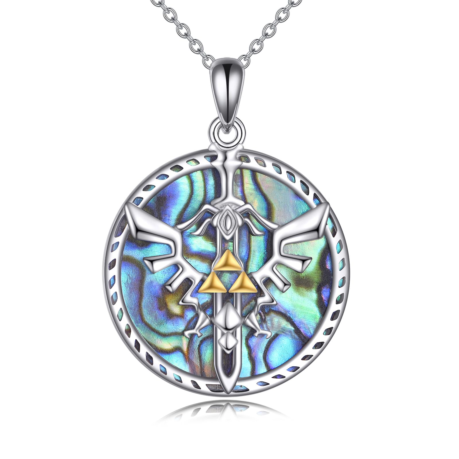 VONALA Artemis's/Poseidon's/Athena's/Weapons Necklace S925 Sterling Silver Plated Abalone Pendant Necklace for Women Men for Women Men