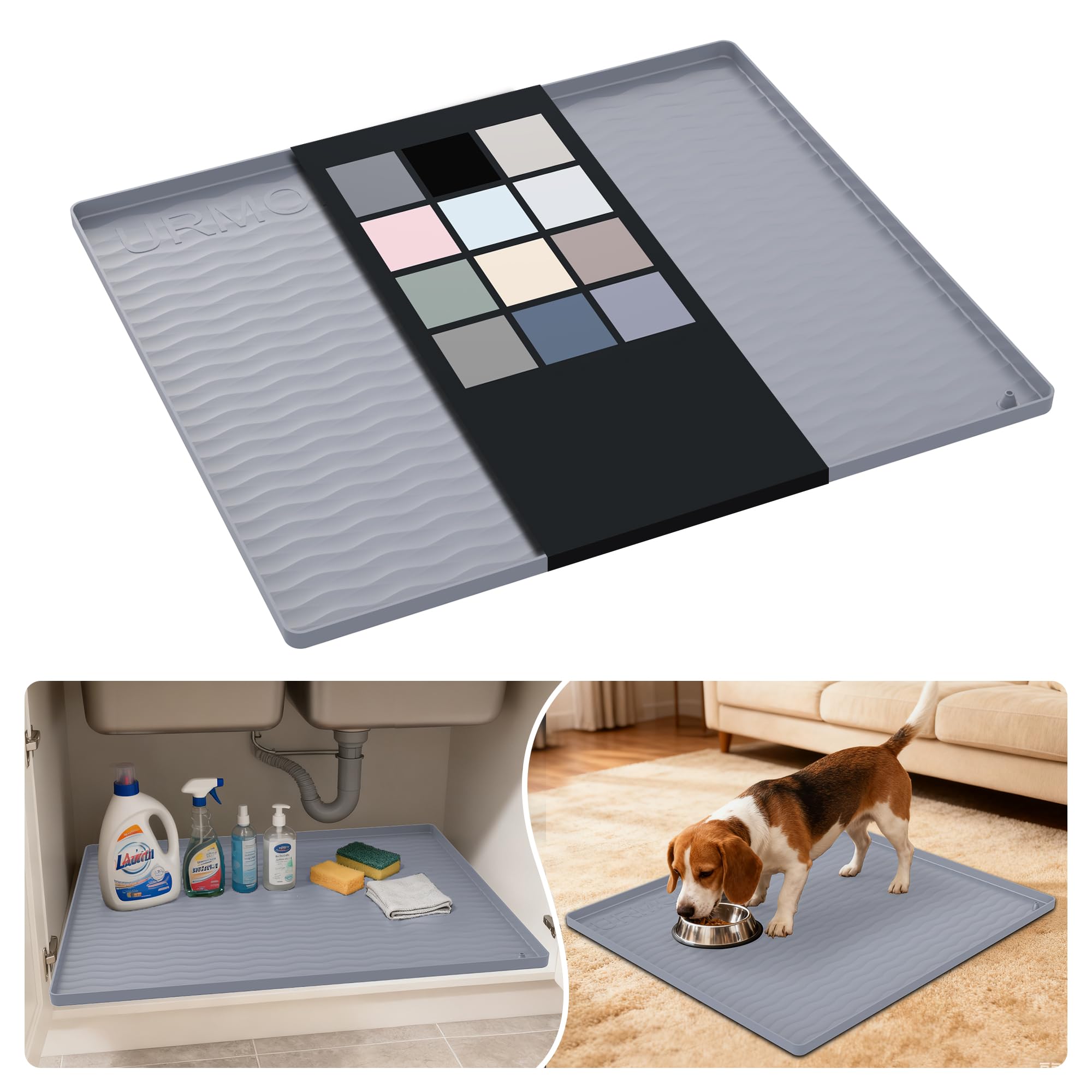 URMONA Silicone Under Sink Mat 55 x 63 cm, Waterproof Kitchen Cupboard Mat