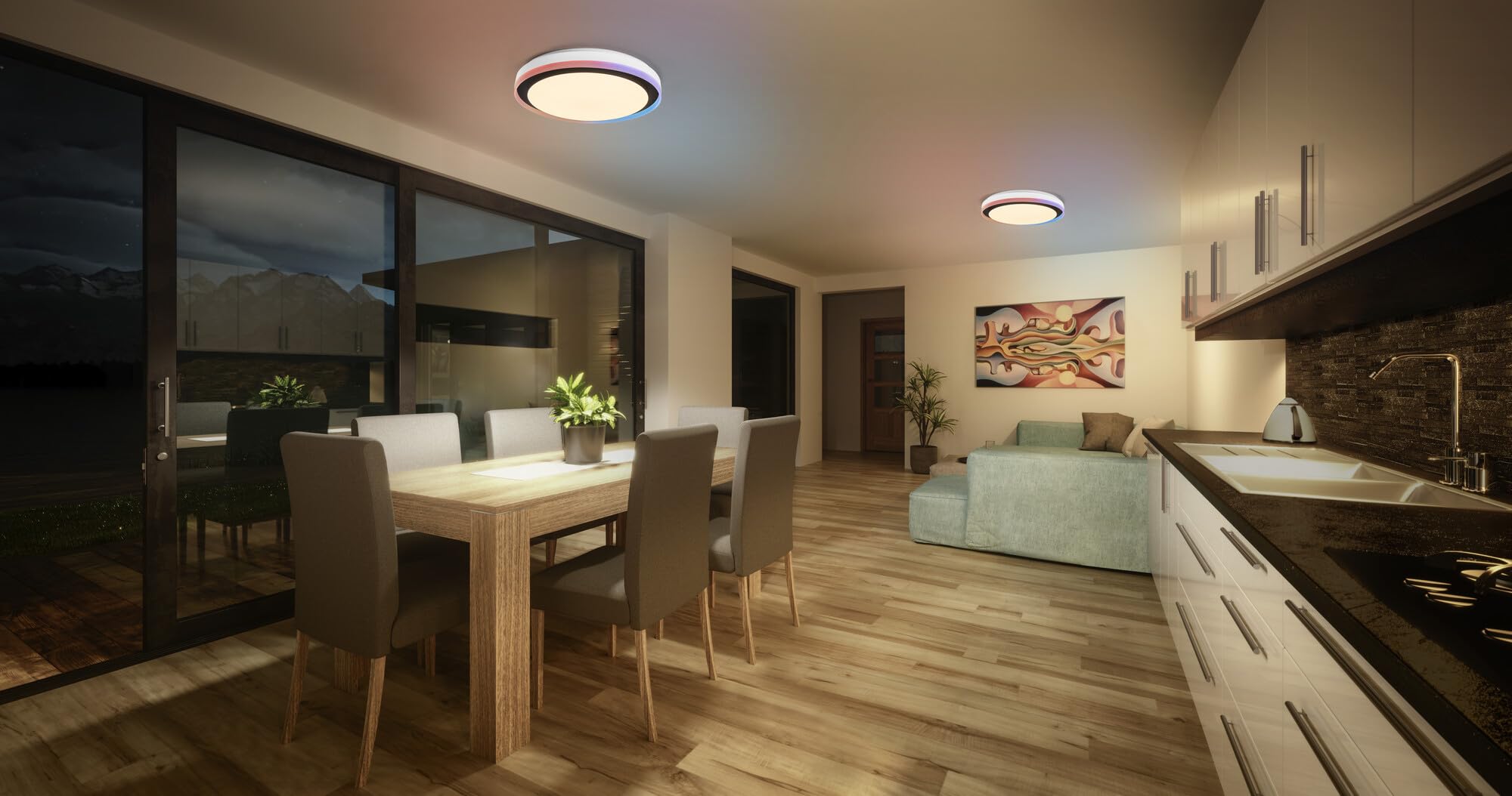 LEDVANCE SMART + WIFI Plafón LED, blanco/negro, 32W, 3400lm, función de luz blanca, regulable, efecto Magic-RGB, larga vida útil, fácil instalación, 2700-6500K
