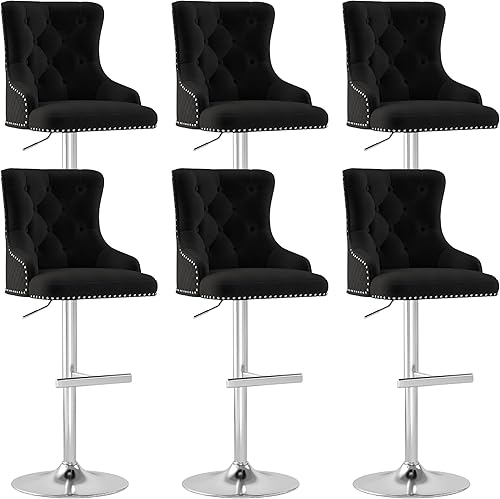 Miniatura 19 de ABET Juego de 2 taburetes de bar, taburetes de altura de mostrador con reposapiés, silla giratoria ajustable de terciopelo para isla de cocina con