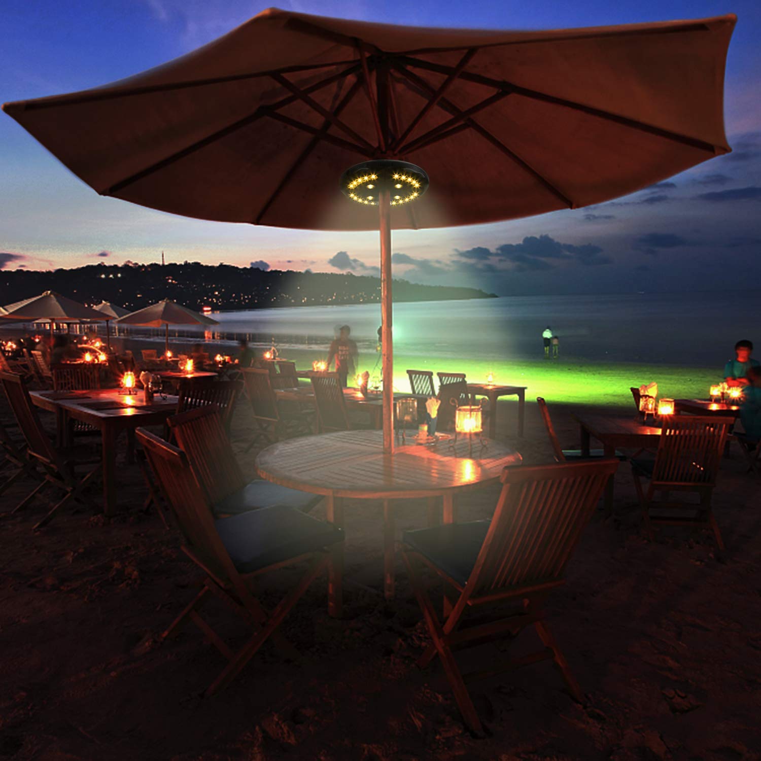 Iluminación para sombrilla SUPERNIGHT 28 luces LED Patio Lights 3 modos de luminosidad, 4 pilas AA (no im) luz para sombrilla de terraza al aire libre, camping, tiendas de campaña, blanco cálido