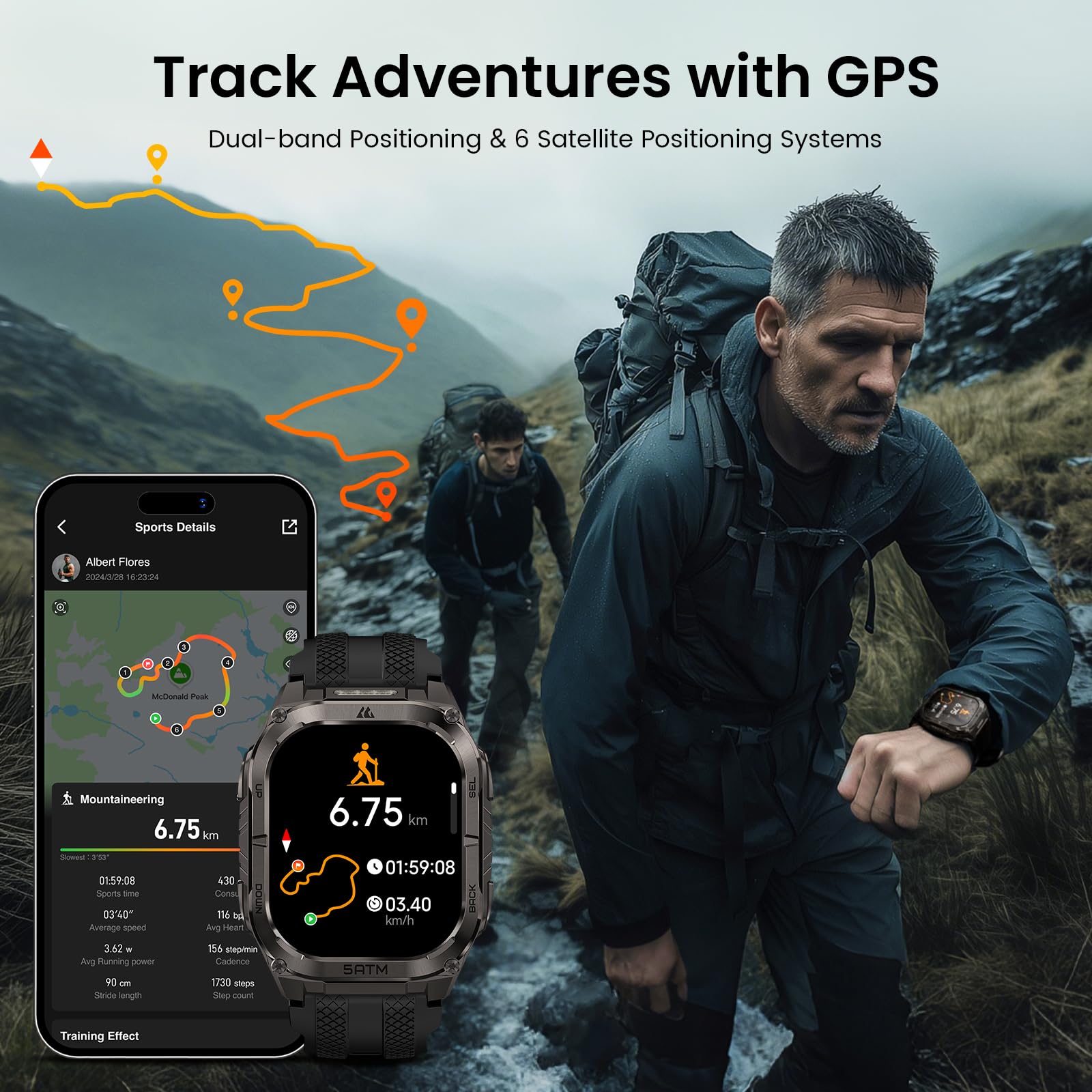 Kospet Smart Watch Series Tank M3 49 mm Bluetooth Calling IP69K Wodoodporny 170+ trybów sportowych - czarny