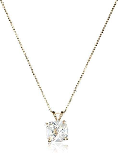 14k Yellow Gold Cushion Checkerboard Created White Sapphire Pendant Necklace (8mm)