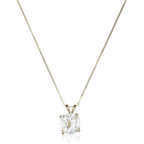 Amazon Essentials 14k Gold Cushion Checkerboard Pendant Necklace (8mm)