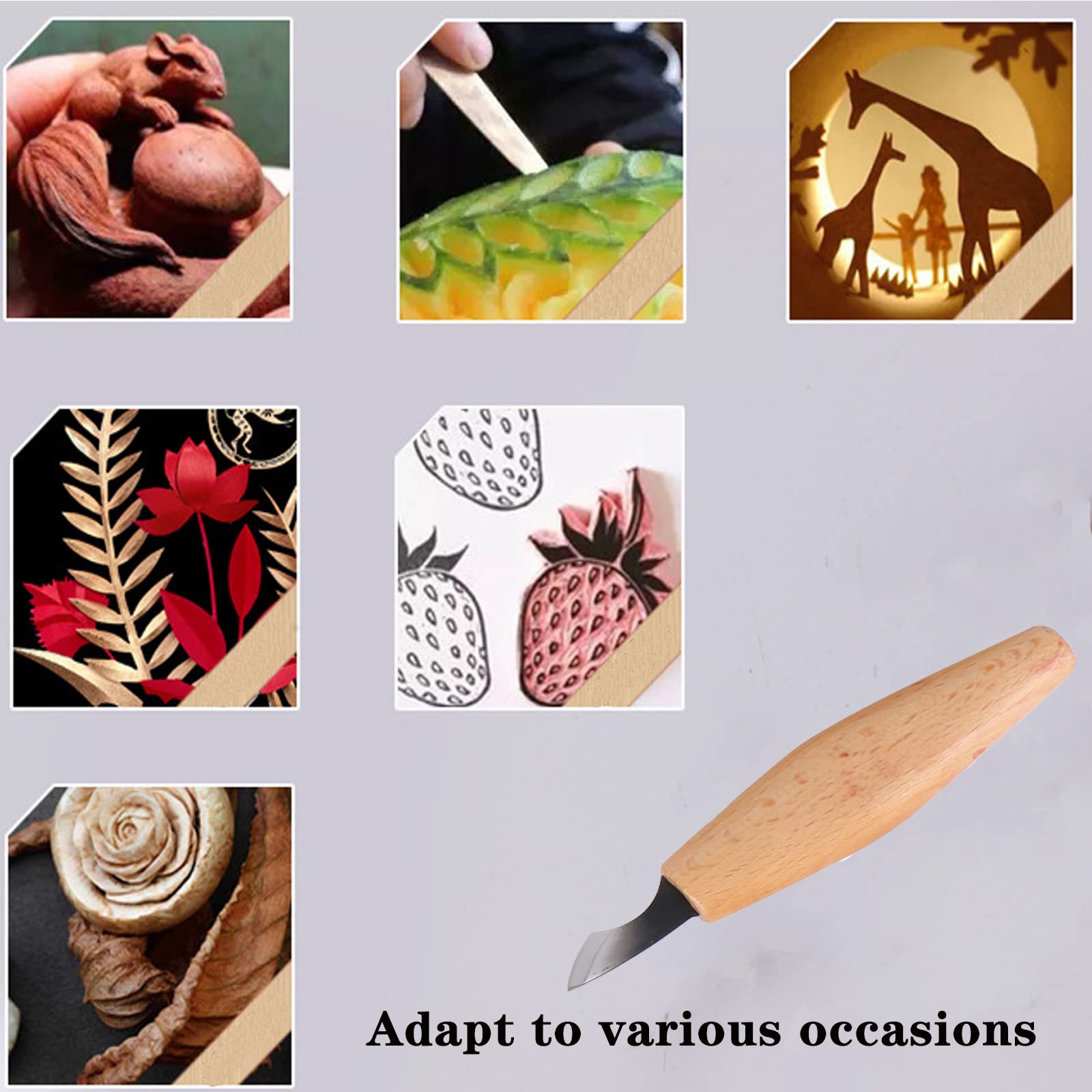 Juego de 12 piezas de lujo para tallar madera - Juego de cuchillos para tallar madera - Juego de herramientas para tallar cuchara - Juego de cuchillos para tallar - Kit para trabajar madera