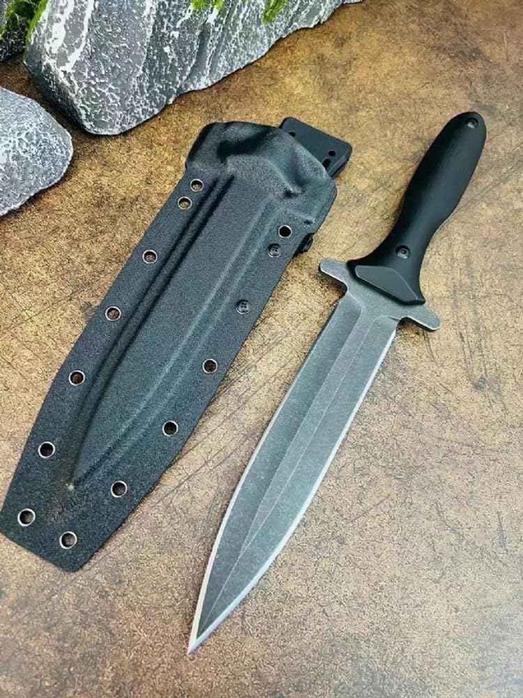 Generisch TEERMA BE9 - Großes Jagdmesser aus D2-Stahl - Feststehendes mit Scheide - Zweischneidiges Schwert mit G10-Griff - Full Tang Survival Messer für Outdoor Aktivitäten
