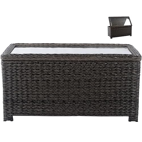 Classic Wicker Patio Coffee Table with Storage, 40'' All-Weather Rattan