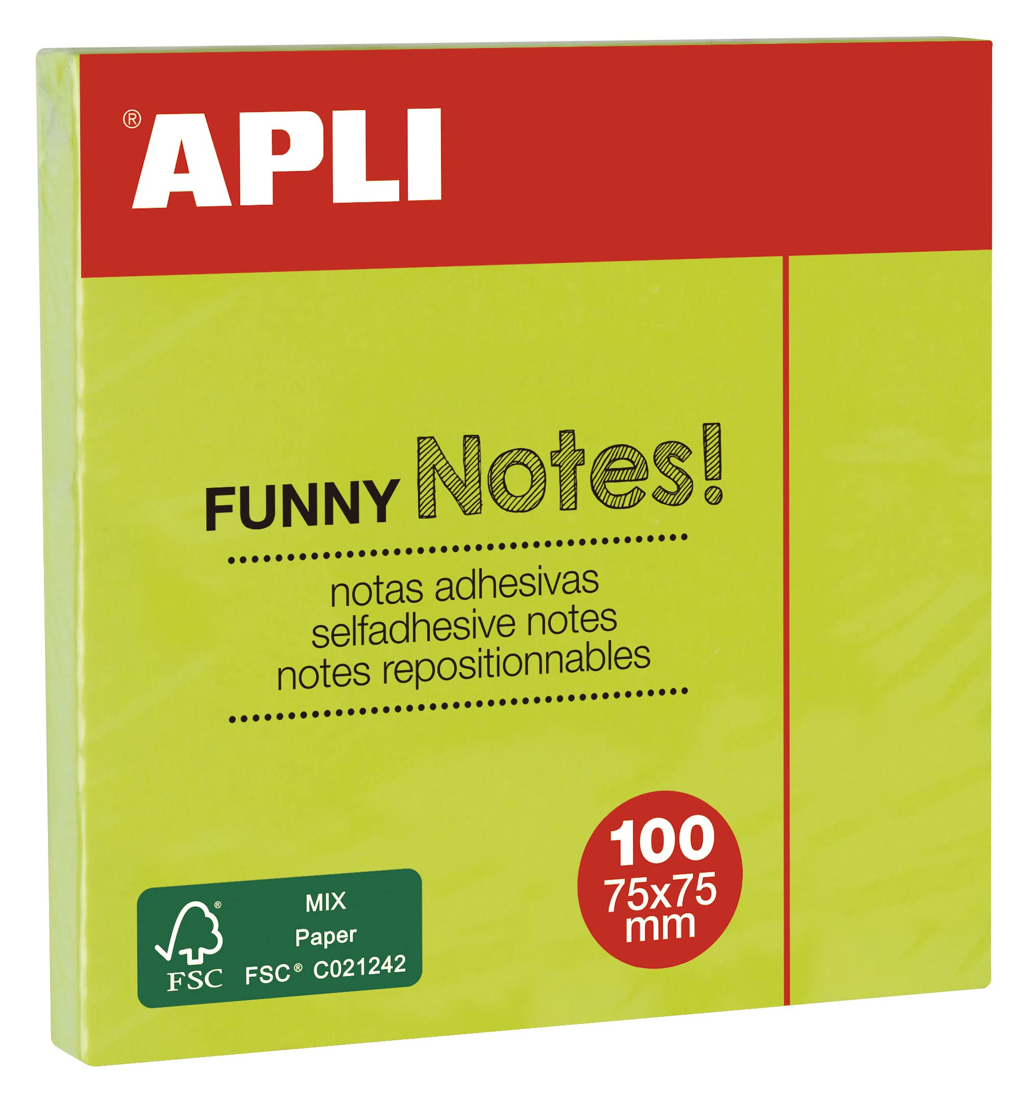 APLI 11899 – Sticky Notes Funny 75 x 75 mm Pad of 100 Sheets Fluorescent Green