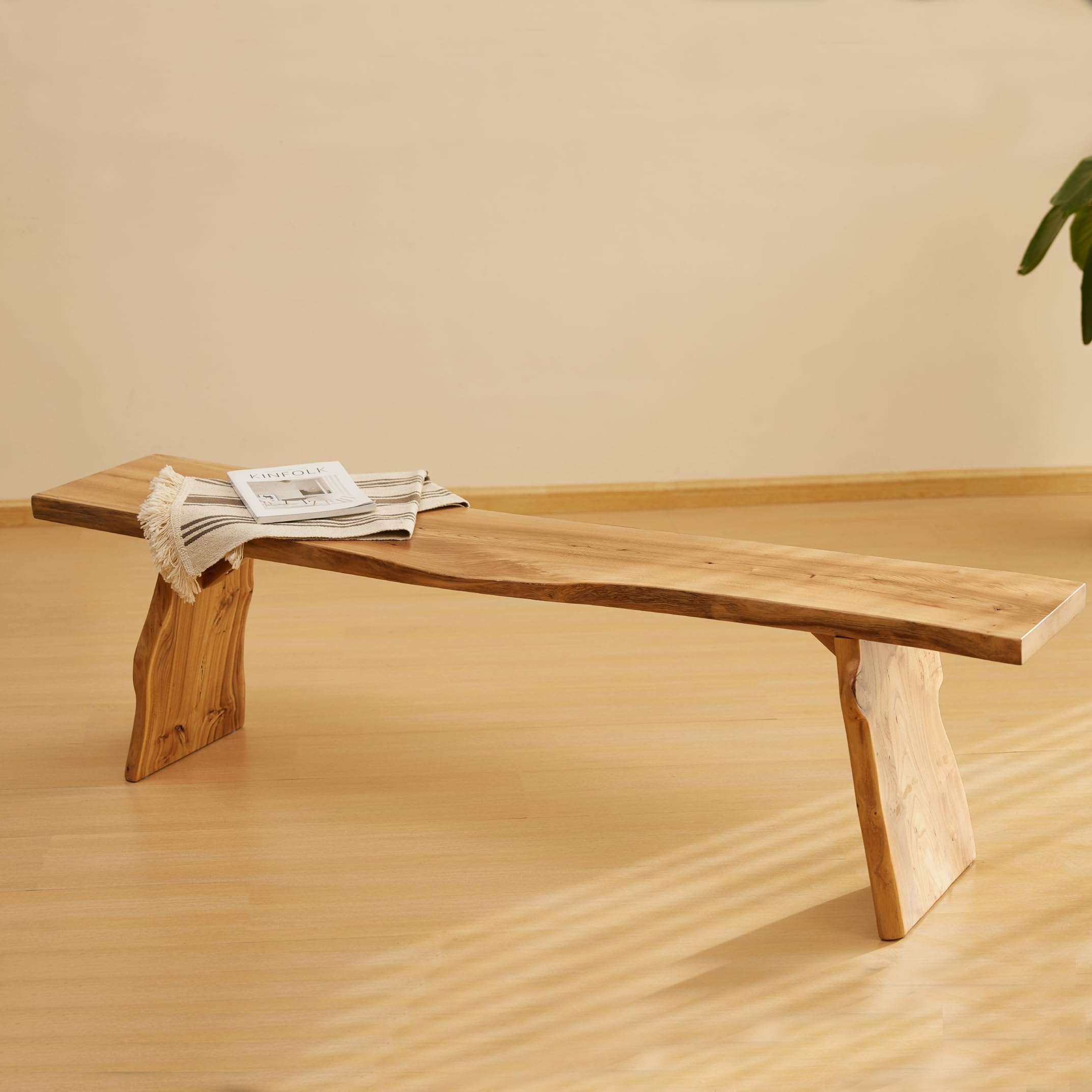 63” Wooden Dining Bench,Entryway Bench,Solid Natural Edge,End of Bed,Kitchen Table Benches,Entryway Benches for Rustic Home Décor Furniture