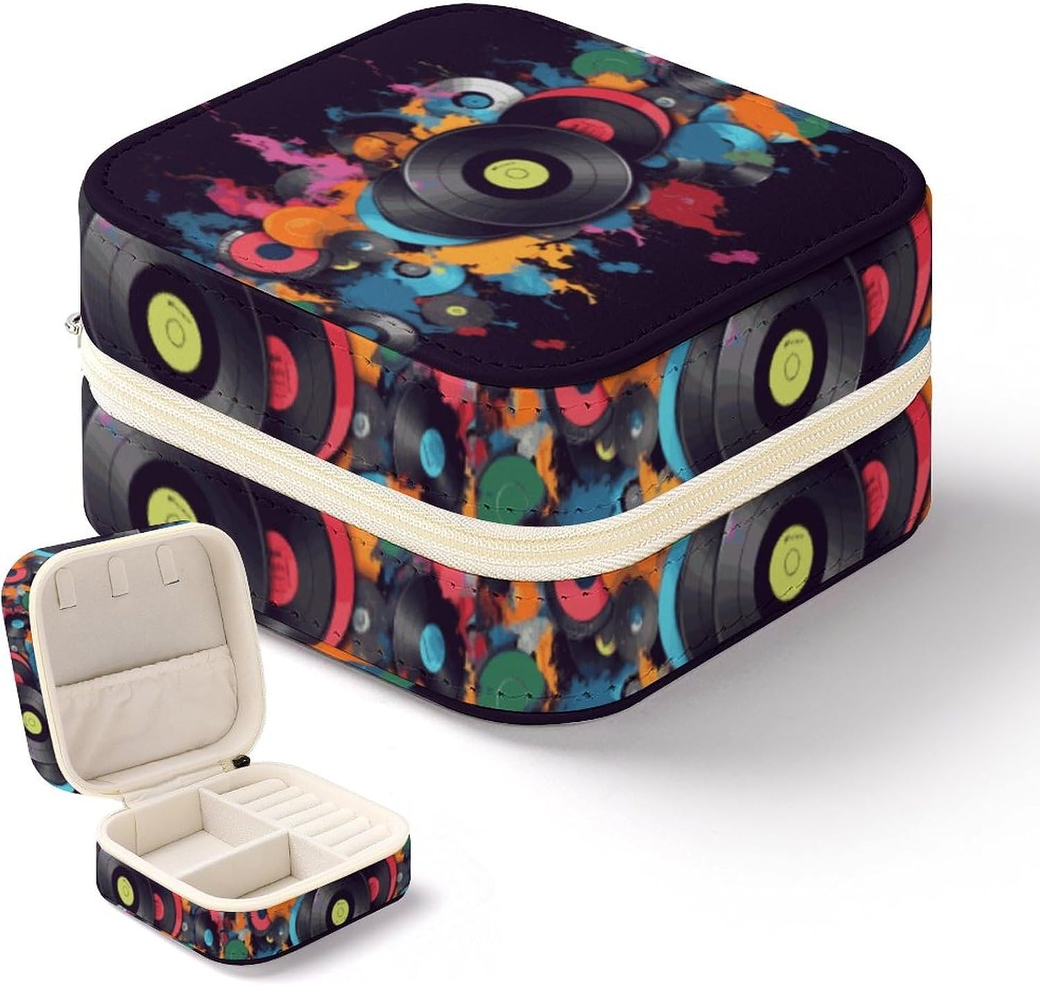 Jewelry Box for Women Portable PU Leather Jewelry Storage Holder Waterproof Travel Mini Jewelry Organizer Case for Ring Pendant Earring Necklace Bracelet Multicolor Music