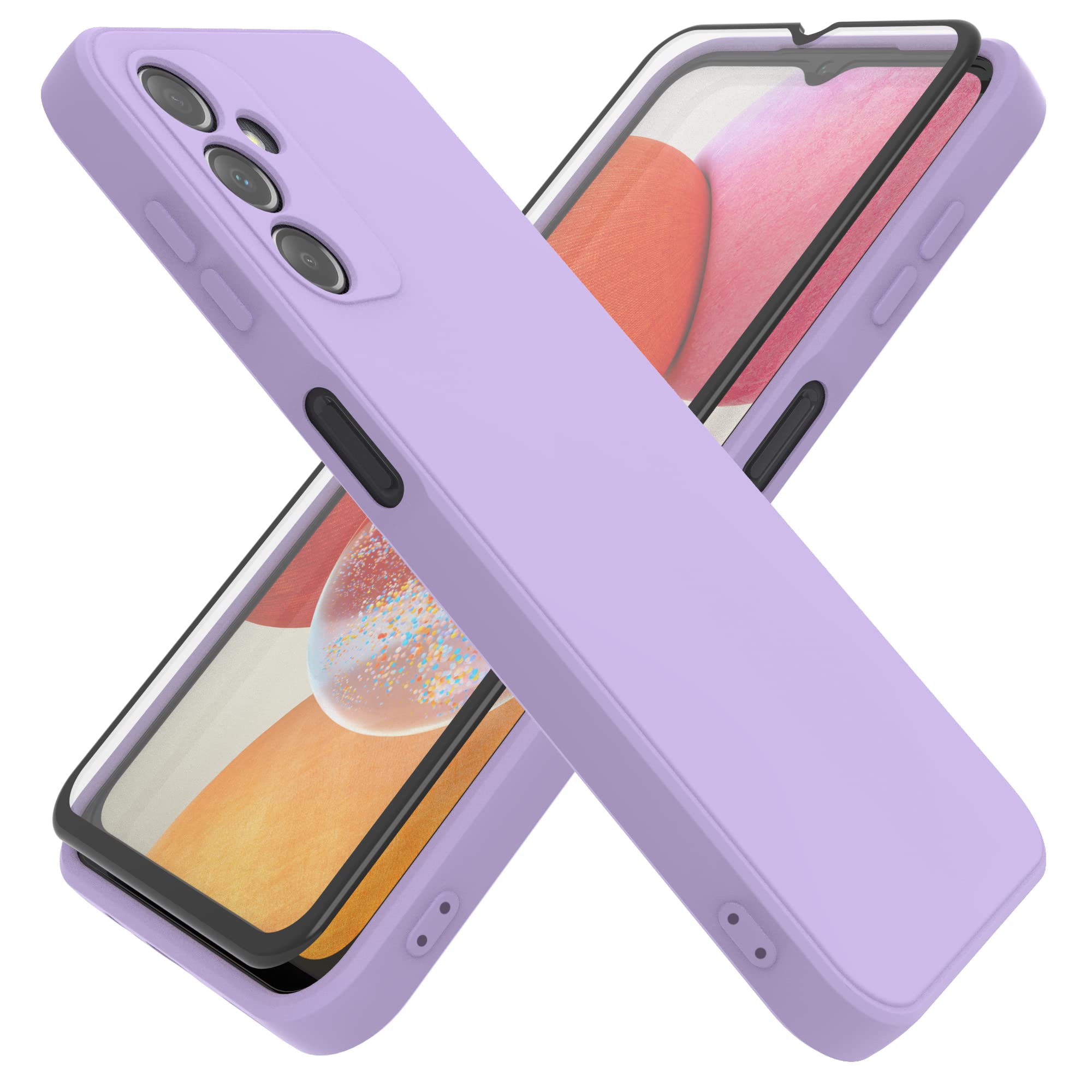 Tawarror Cover per Samsung Galaxy A14 5G/4G 360 Gradi, Custodia Silicone Antiurto Case con Protezione Schermo Integrata Rugged Doppia Fronte Retro Antigraffio Bumper Protettiva Samsung A14 - Viola