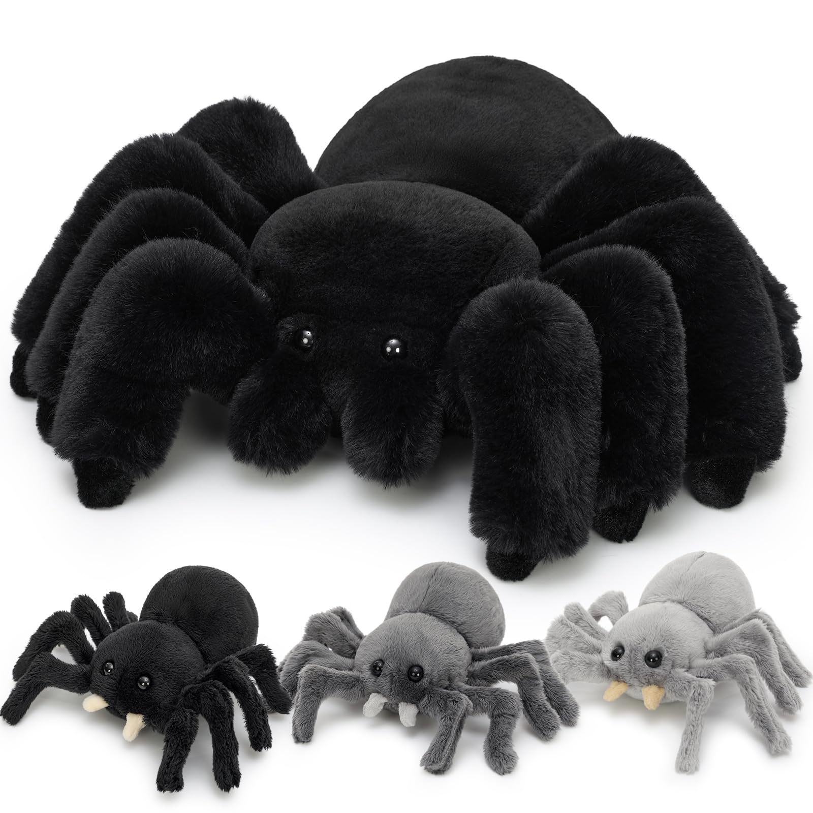 MorisMos 40cm Riesen Schwarz Spinne Kuscheltier, XXL Spinne Plüschtier mit 3 Baby im Bauch, Kawaii Groß Stofftier Weich Spielzeug, Großes Geburtstag Weihnachten Geschenk für Kinder