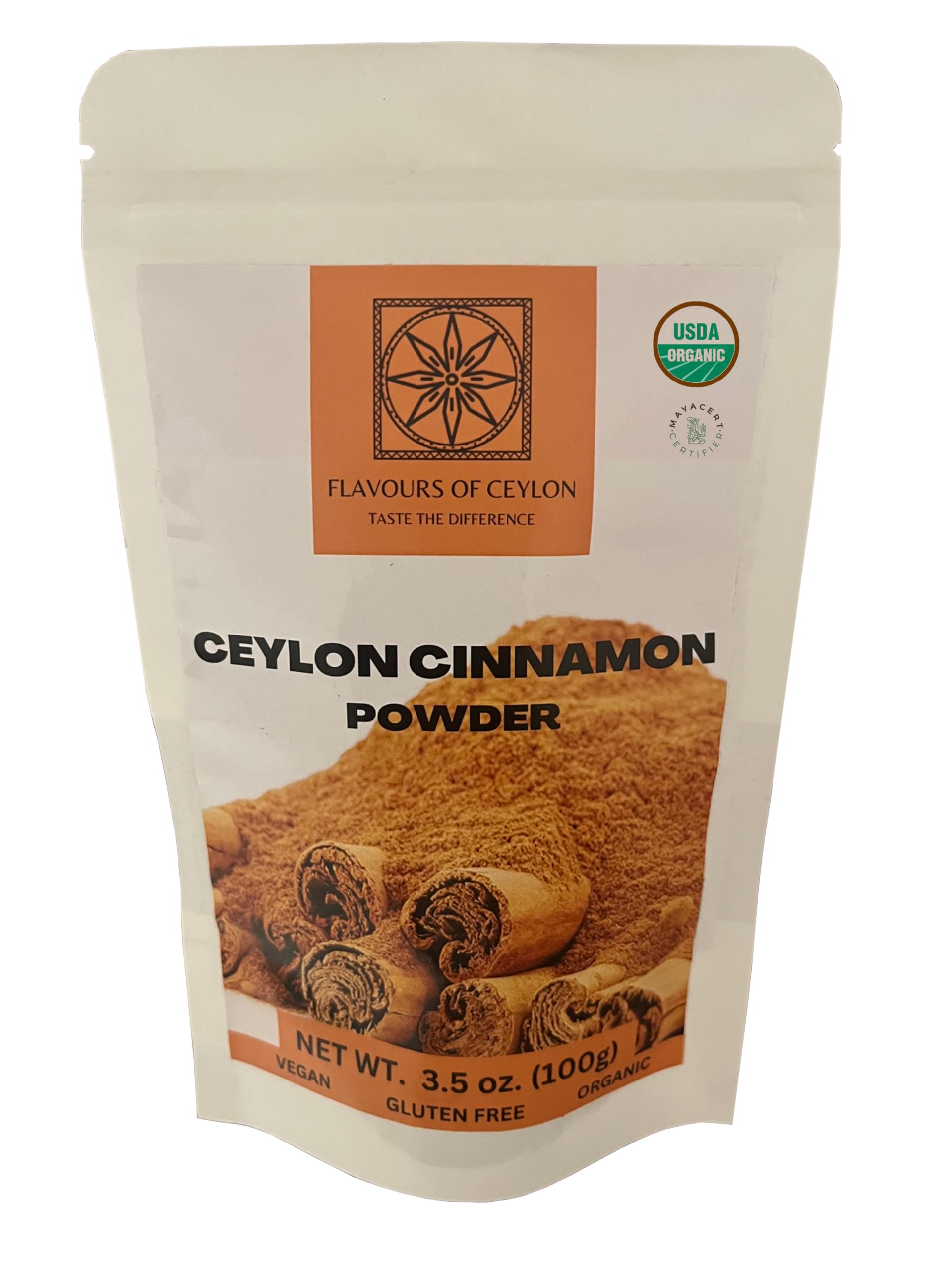 Flavours of Ceylon – Ceylon Cinnamon Powder – 100 Grams (3.5 Oz) Pure Ceylon Cinnamon – Made in Sri Lanka – 100% USDA Organic Certified