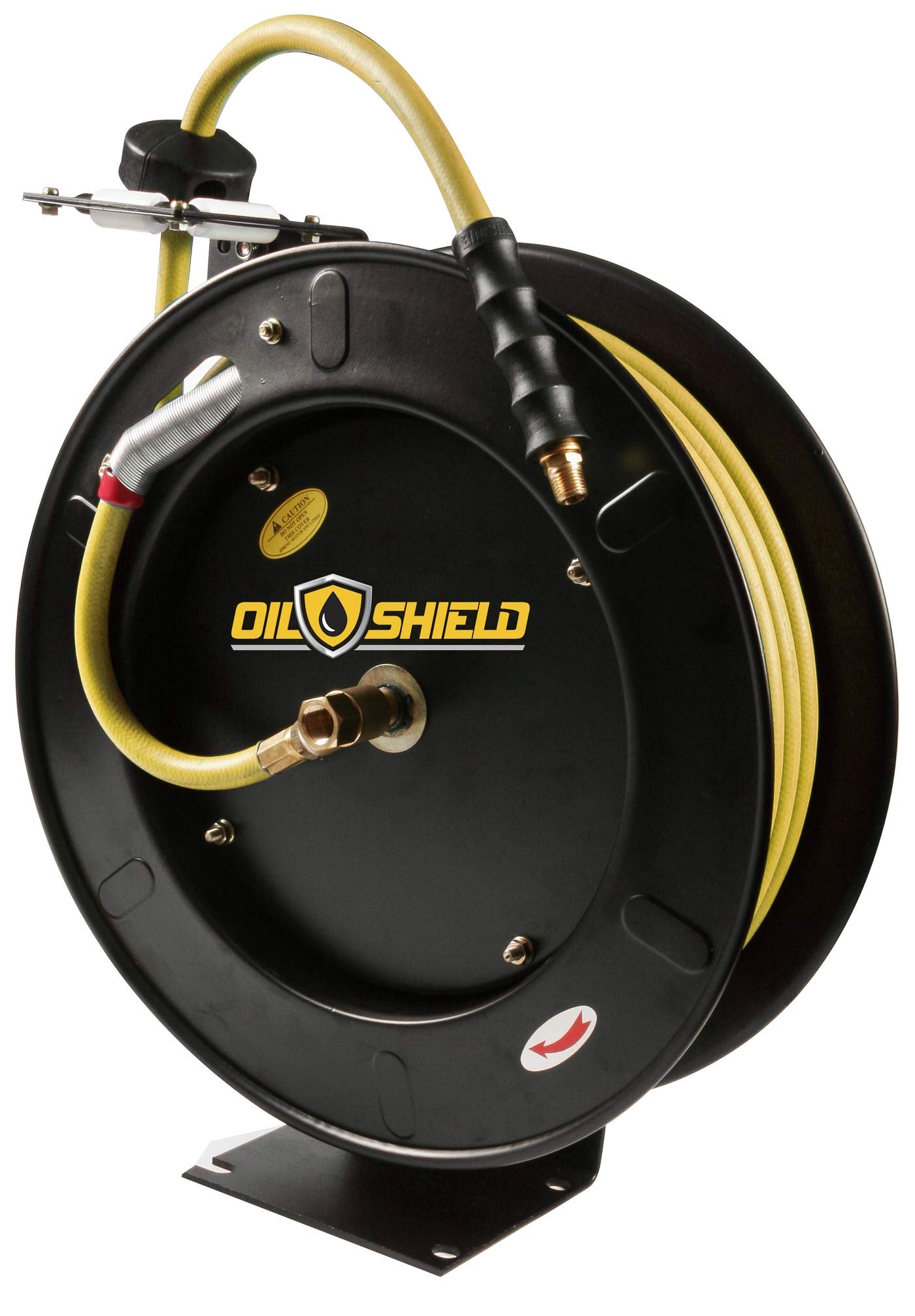 OIL SHIELD OSR3850 20 ga. Retractable Hose Reel with 3/8" x 50' Air Hose, 3' Lead-in Hose, Next-Gen Ultra-Light and Super Strong Rubber, 12 Point Ratchet System