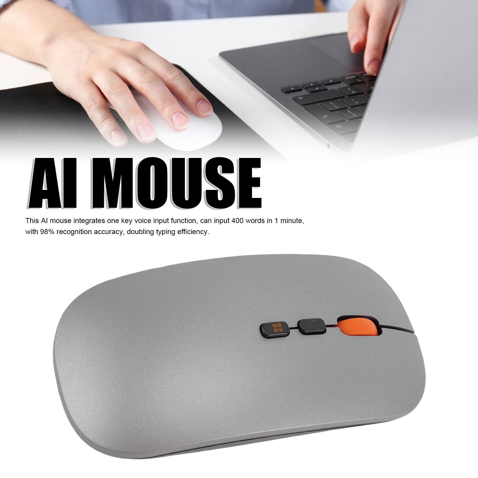 GOWENIC KI-Maus, Intelligentes Schreiben, Spracheingabe und Übersetzung mit Bluetooth 5.0-Funkverbindung, für 10/11 und Mac OS Laptop/Desktop-Computer