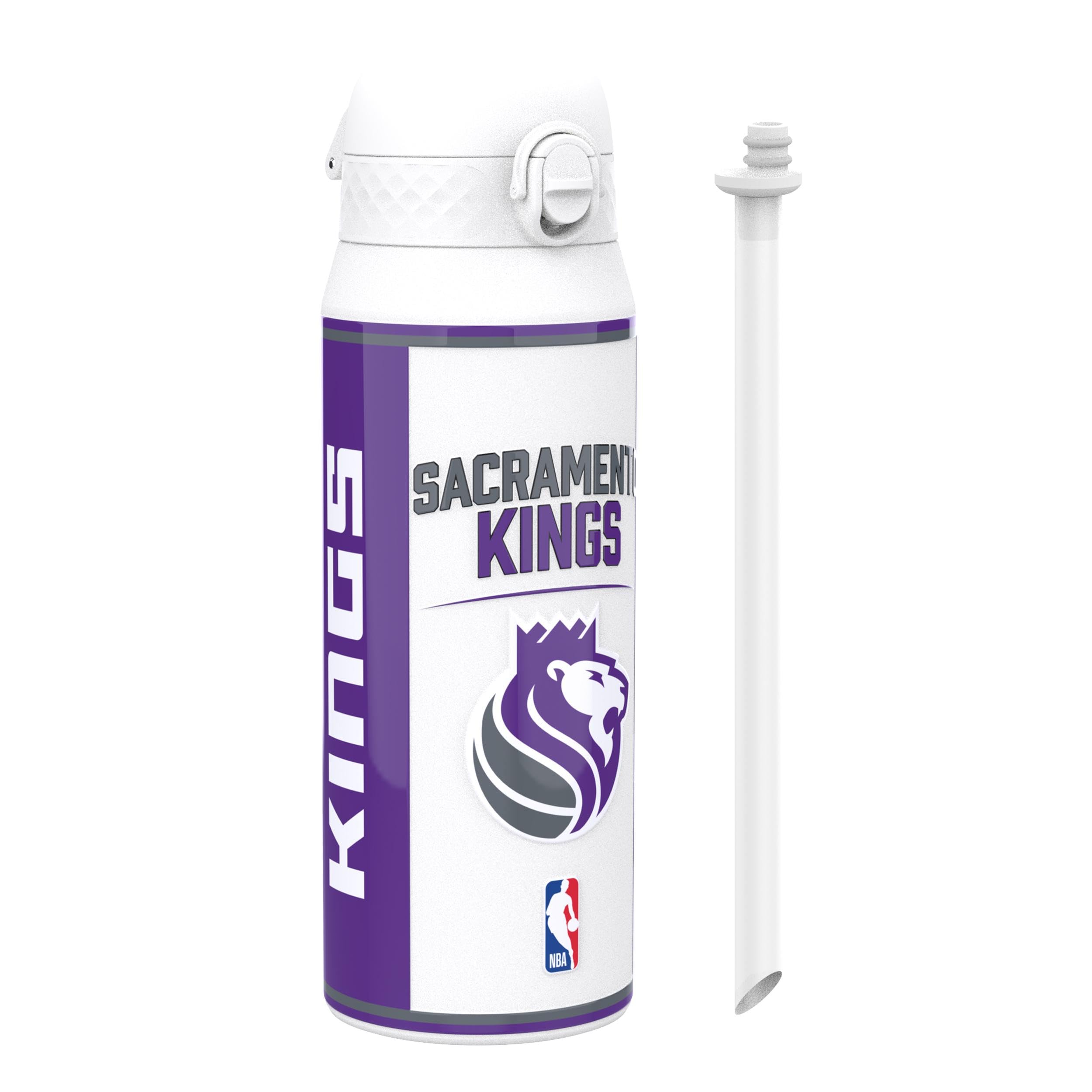 Ion8 NBA Sacramento Kings Sports Thermal Water Bottle with Removable Straw, 750ml/24oz, Leak-proof Insulated Drinking Bottle, Easy to Open, Secure Lock, Dishwasher Safe, Flip Cover, Metal Bottle