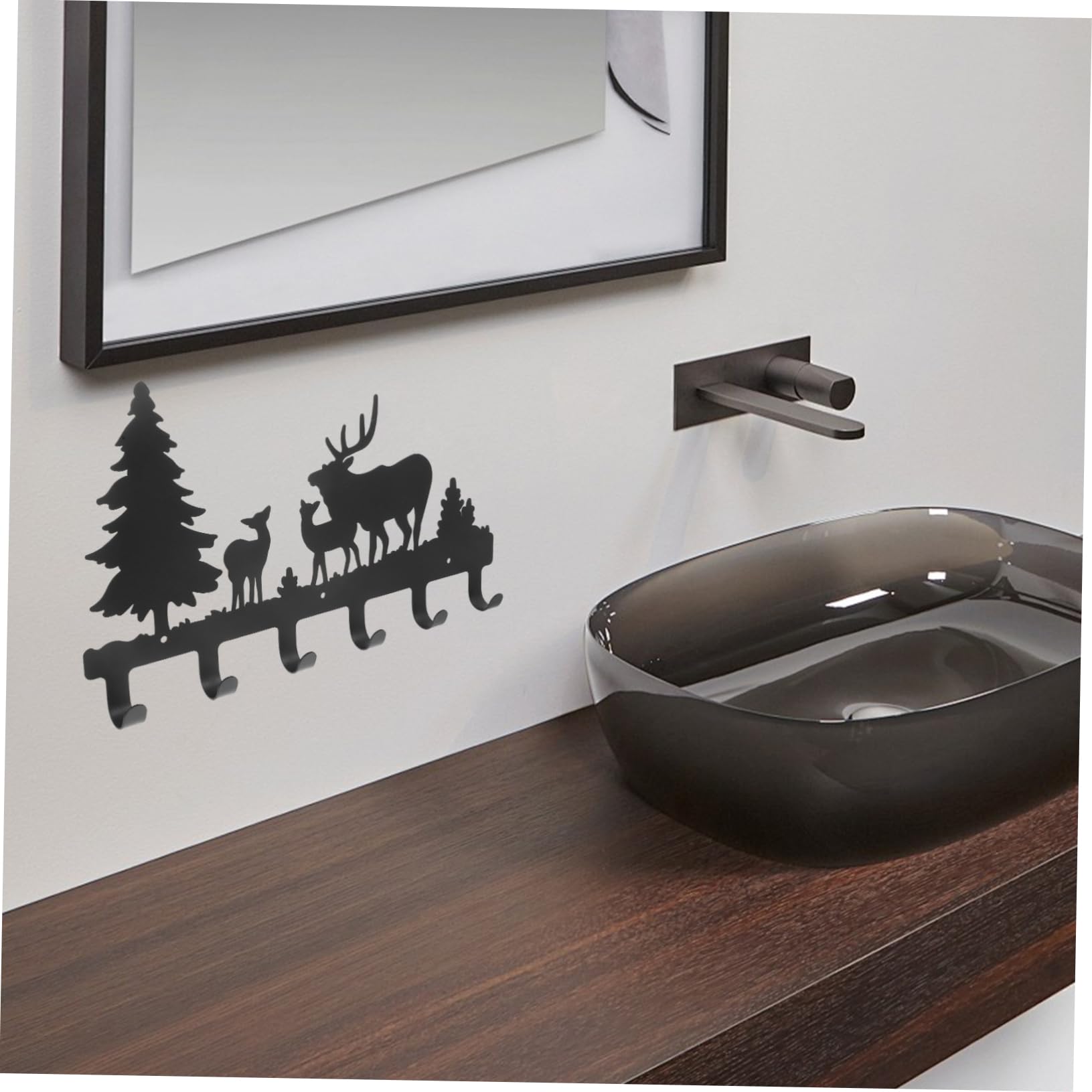 Gancio da Parete Decorativo in Ferro Nero, Design Cervo Foresta