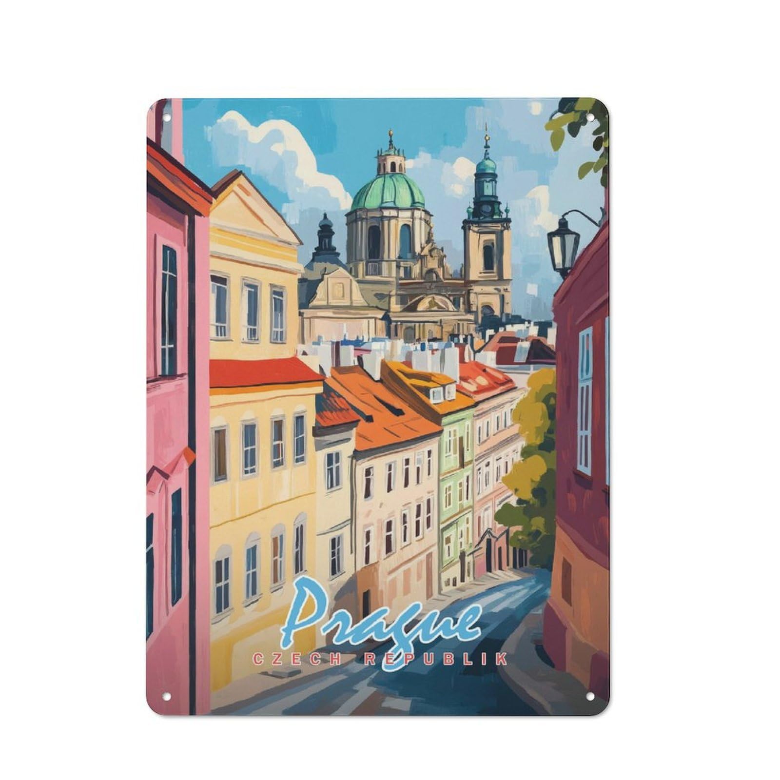 Junmoney Style-17 40X30cm Vintage Metal Sign With Prague Cityscape(2) For Studio Or Craft Room, For Vintage Wall Decor Fans, For Metal Sign Collectors