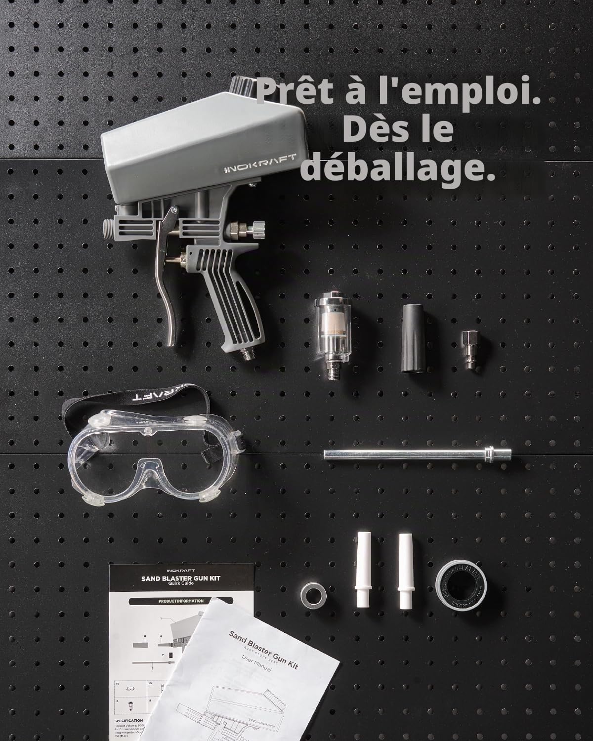 InoKraft Kit pistolet sablage portable avec séparateur huile-eau buse extension mini sableuse rouille peinture