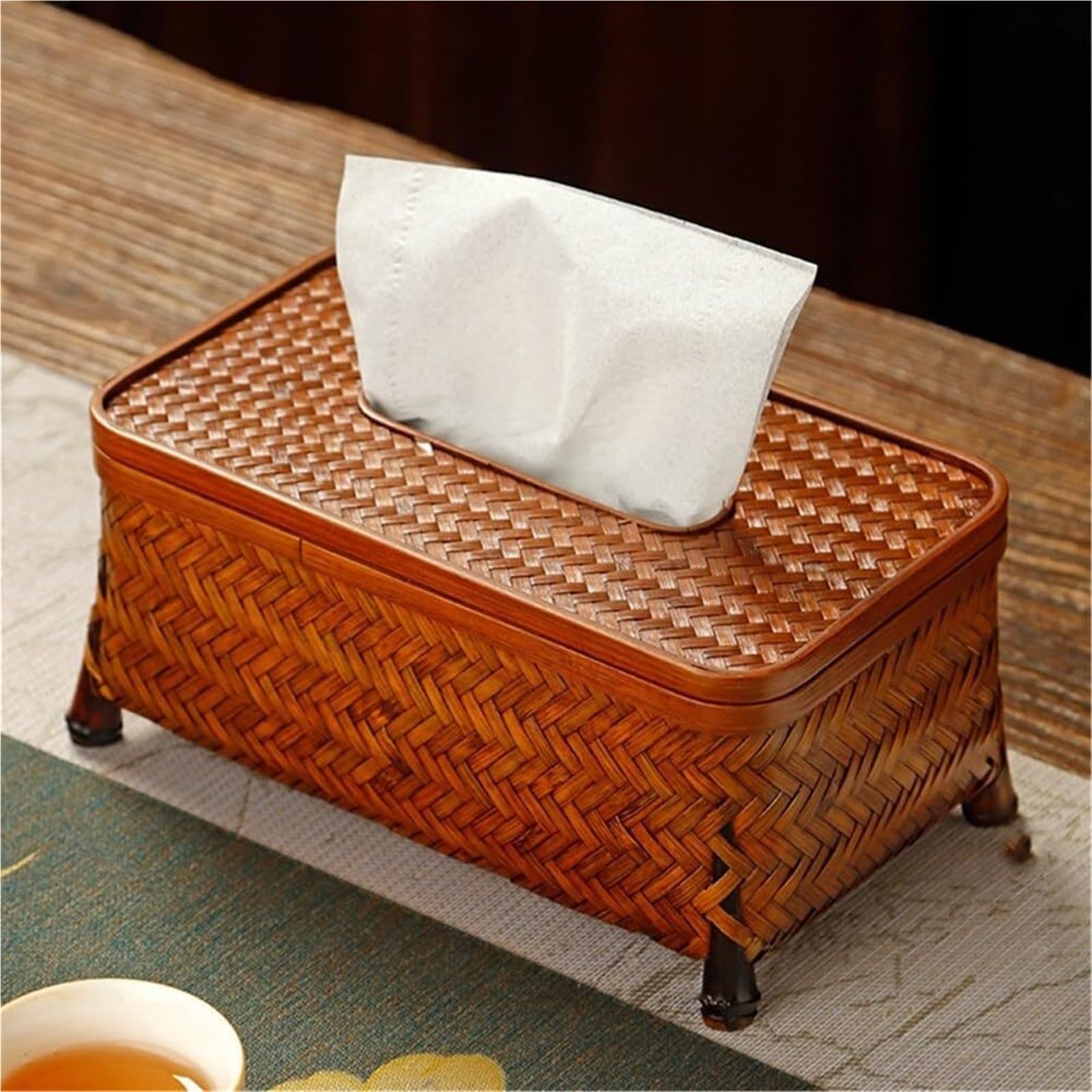 Kosmetiktuch-Spenderbox Handgefertigter chinesischer Retro-Taschentuchbox-Bezug, gewebter rechteckiger Halter for Büro und Zuhause Must-Haves für die Wohnung