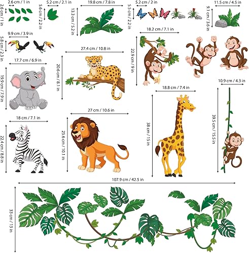 Miniatura 6 de DECOWALL DSL-8069 - Calcomanías de pared de dibujos animados de animales de la selva elefante mono jirafa bosque de león calcomanías para niños bebé