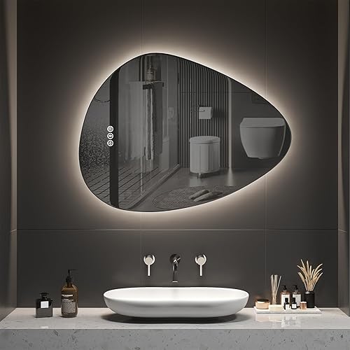 Miniatura 8 de Espejo LED para baño, espejo de tocador de baño de 28 x 36 pulgadas con luces, detección de cuerpo humano, antivaho, 3 colores y regulable, espejo