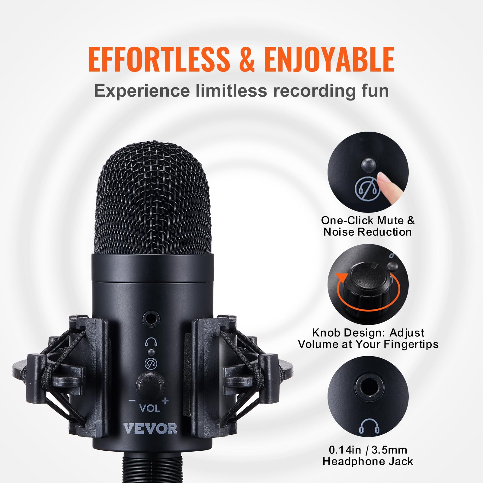 Micrófono USB, 192 kHz/24 bits, kit de micrófono de condensador profesional, con soporte de brazo de brazo, filtro pop, montaje de choque, botón de silencio, conector para auriculares, para grabación