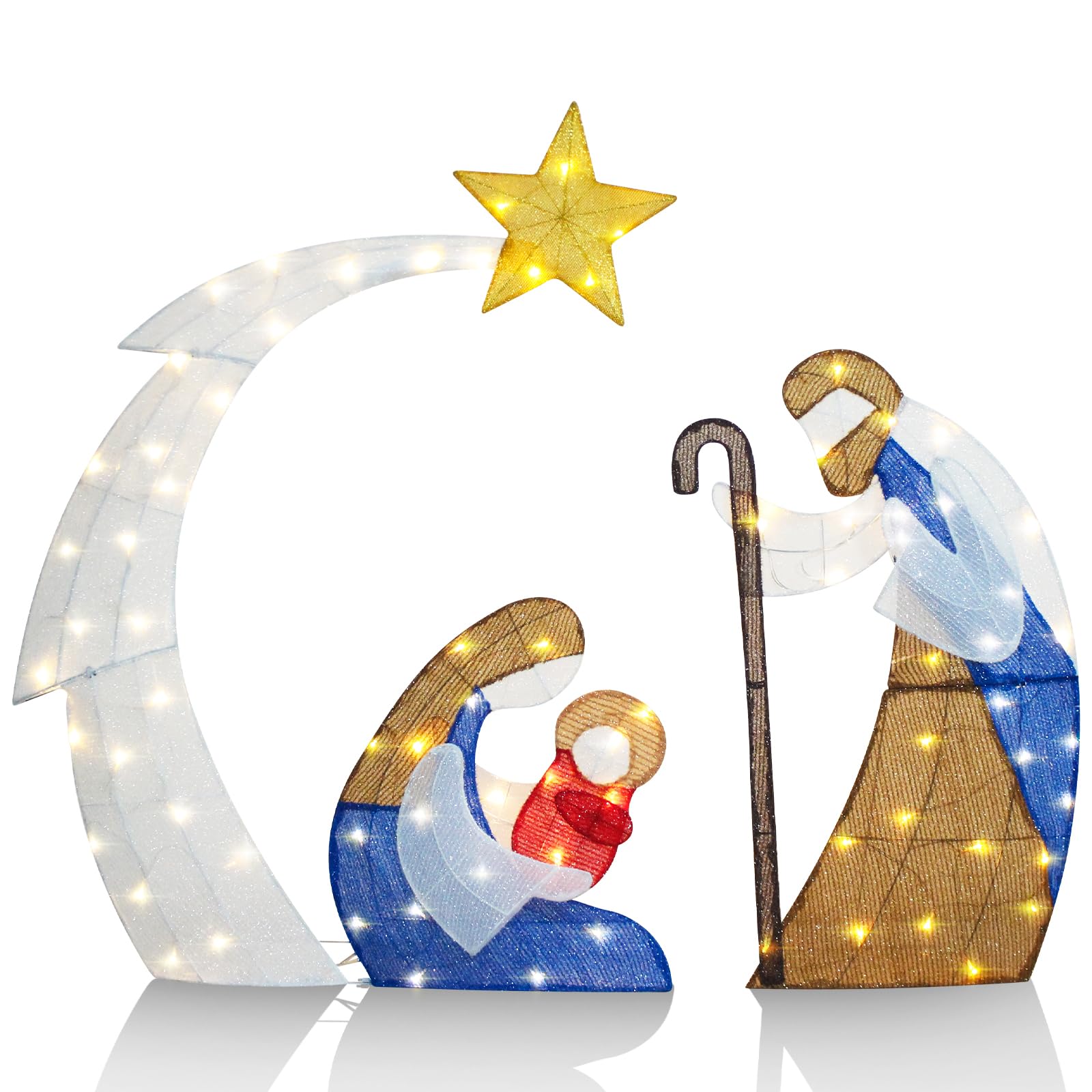 48" Nativity Scene Outdoor Christmas Lighted up Decoration with 120 Warm White LED Lights Nativity Set Christmas Tree Decor,Birth of Jesus Christmas Lighted Displays AZ23GF-13