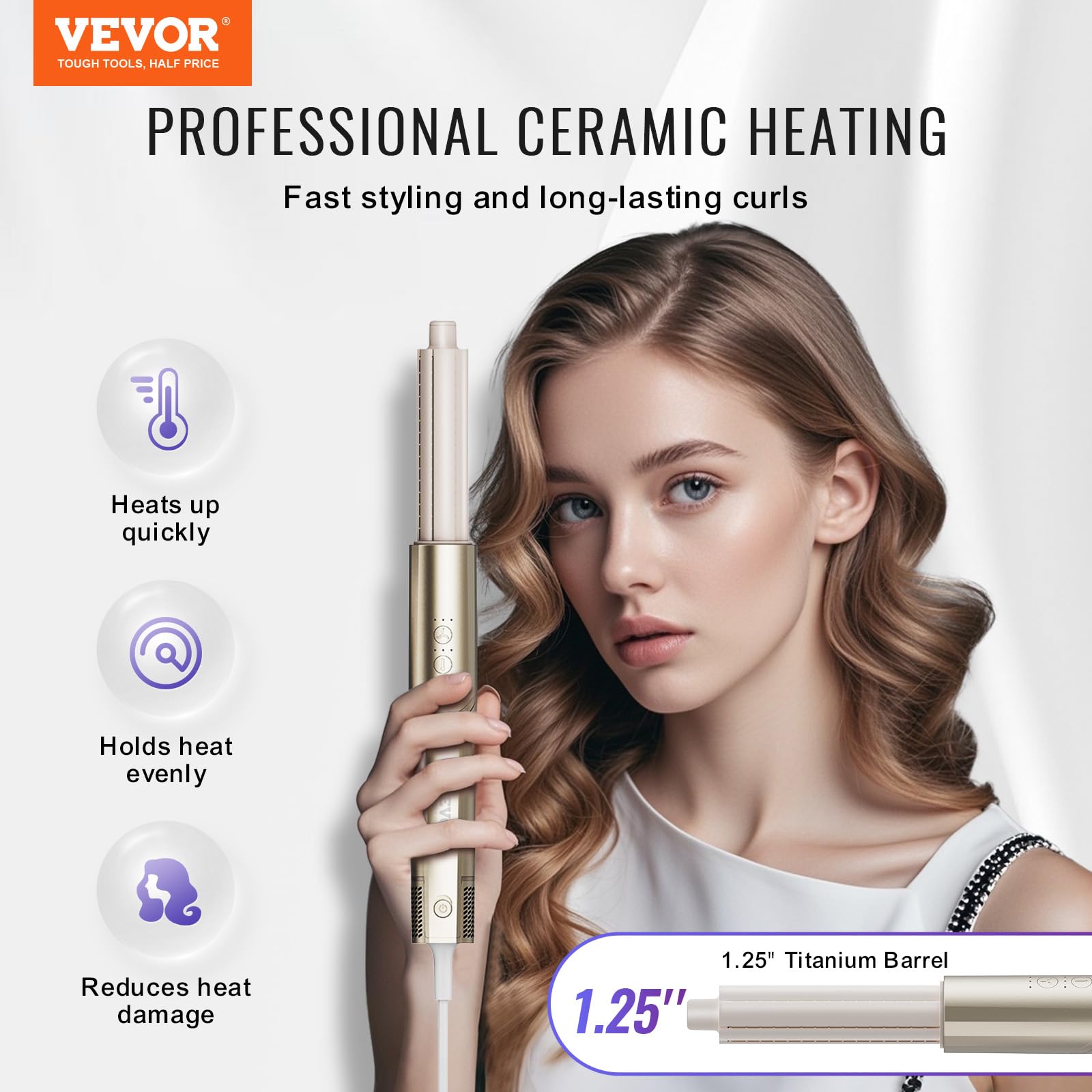 VEVOR Fer à friser 8 en 1, fer à boucler de 34,5 mm, avec 2 barils, 2 brosses, 4 buses pour cheveux secs/lisses/bouclés/volumineux, pour cheveux longs, moyens et courts, pour tous les types de cheveux