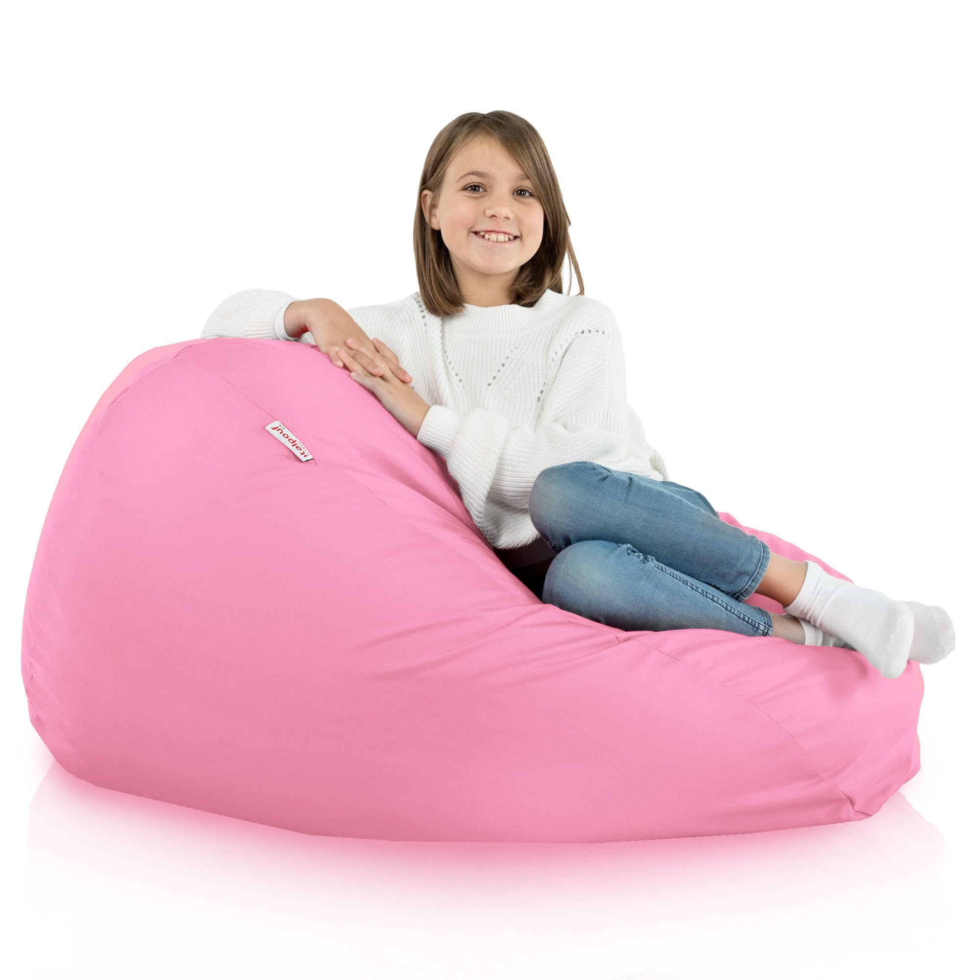 Puff Pera XL, Interior y Exterior, Adultos y Niños, Relleno Perlas Poliestireno, Funda Extraíble, Impermeable, Rosa Claro, 115x90 cm