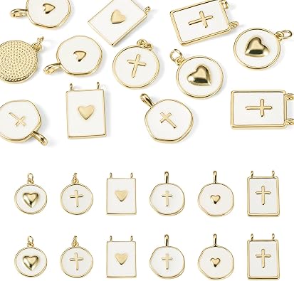 Craftdady Golden Plated Enamel Pendants White Oval Flat Round Dangle Charms for DIY Earrings Necklace Bracelet Making