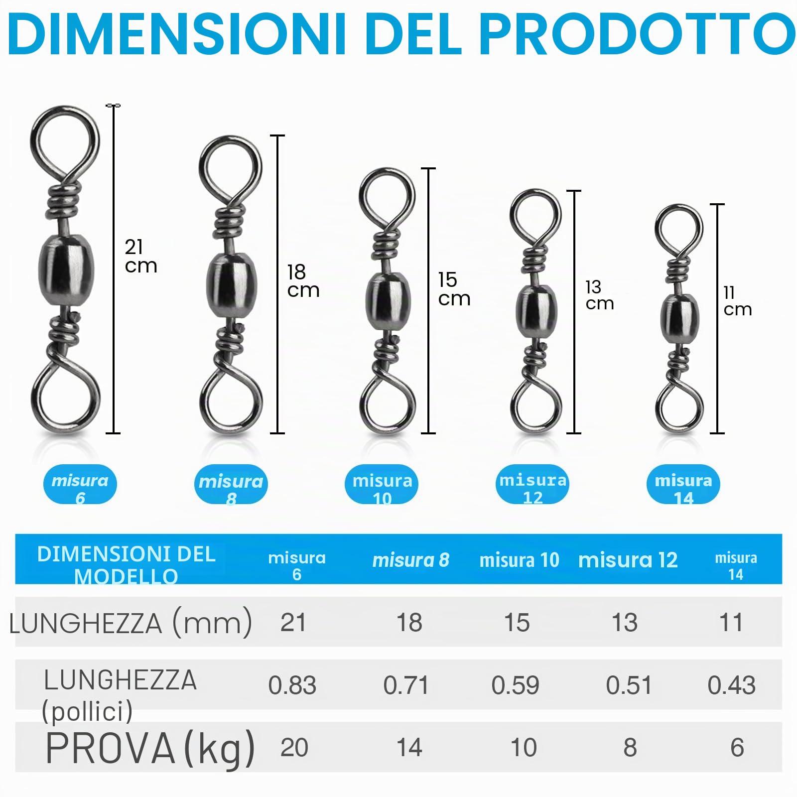 Realure 200 Pezzi Moschettoni Girelle Pesca Trota 5 Dimensioni Vortice da Pesca con Anelli Solidi Mulinello da Pesca Set Mulinello Vortice Pesca Accessori da Pesca Girella 6# 8# 10# 12# 14#