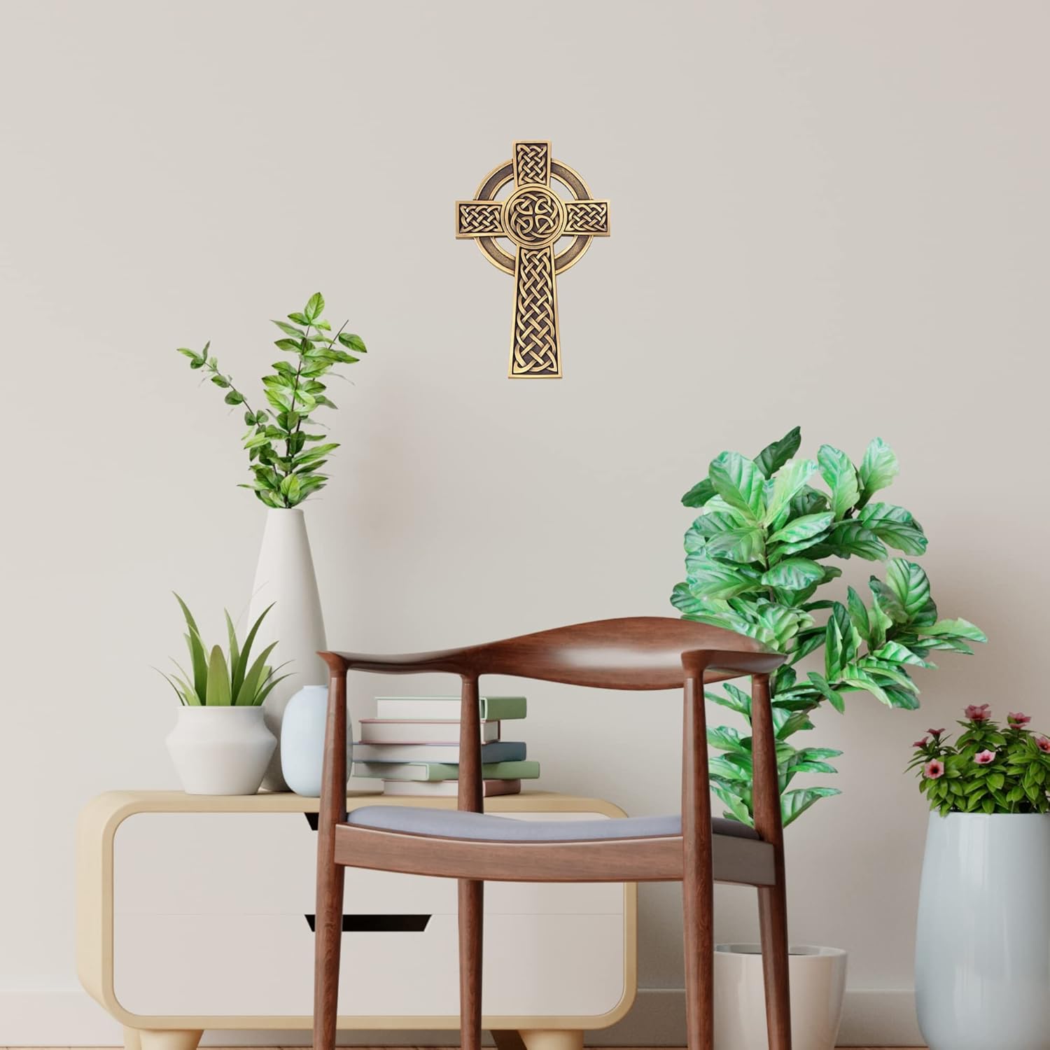 Needzo Knotted Celtic Wall Cross Gold Tone Religious Hanging Decor, Irish Faith or Catholic Keepsake Emblem, Saint Patrick Devotional, 8 inches