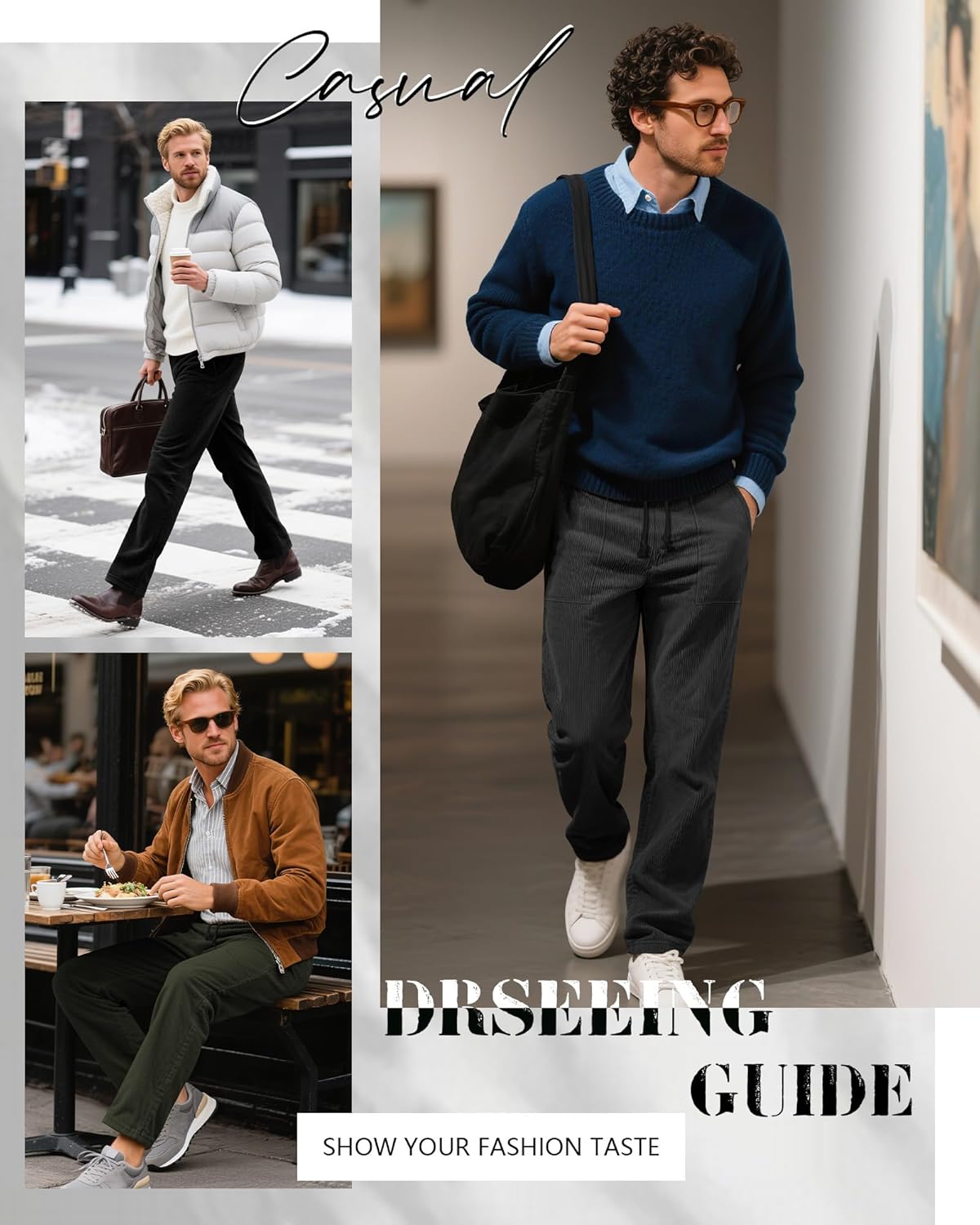 3 Pack Men's Corduroy Pants Baggy Wide Leg Sweatpants Straight Casual Drawstring Elastic Waist Loose Pant Pocket - Image 5