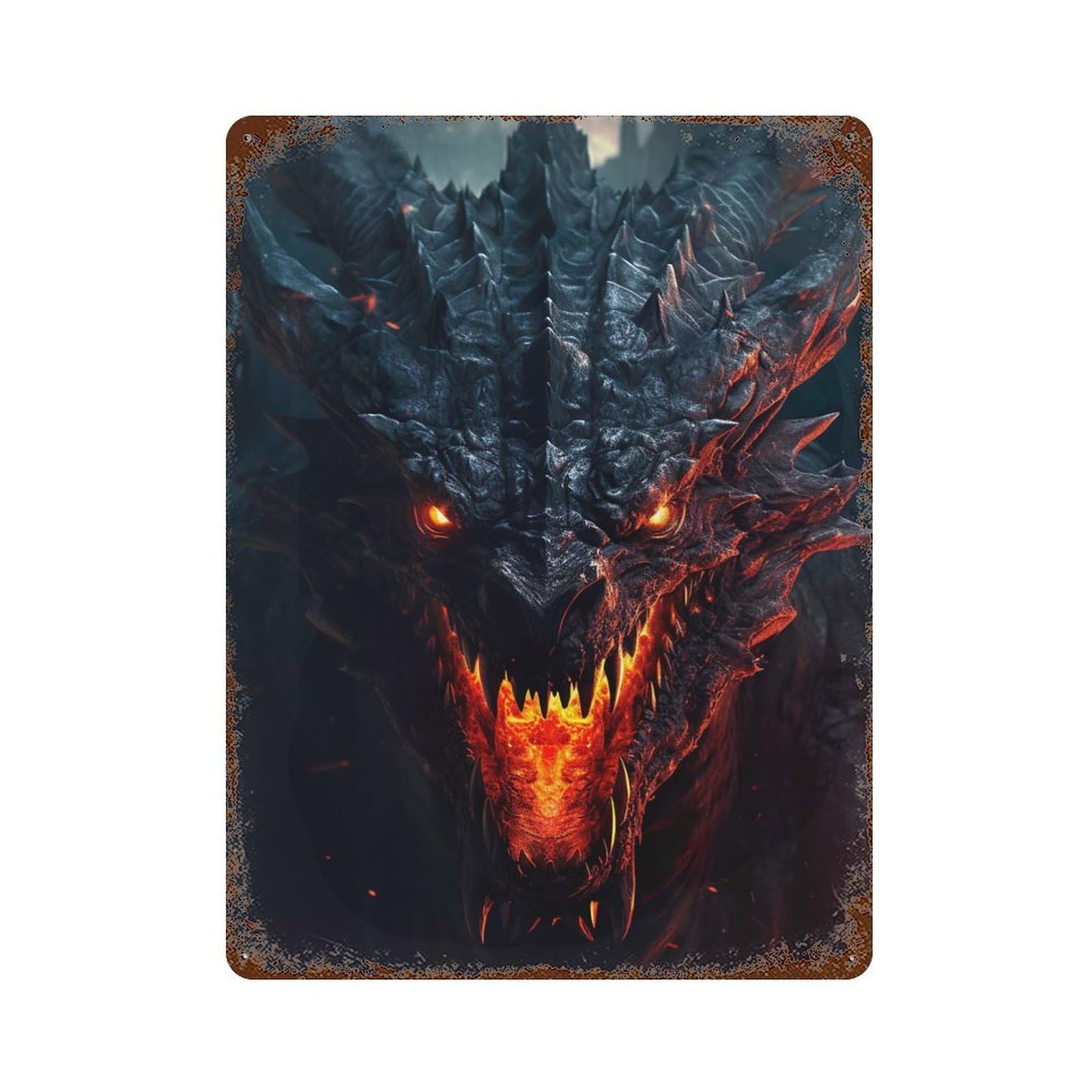 Rust Effect Scary Dragon Distressed Metal Wall Sign 15.7"x11.8", Farmhouse Wall Decor for Office, Studio And Wall Decor