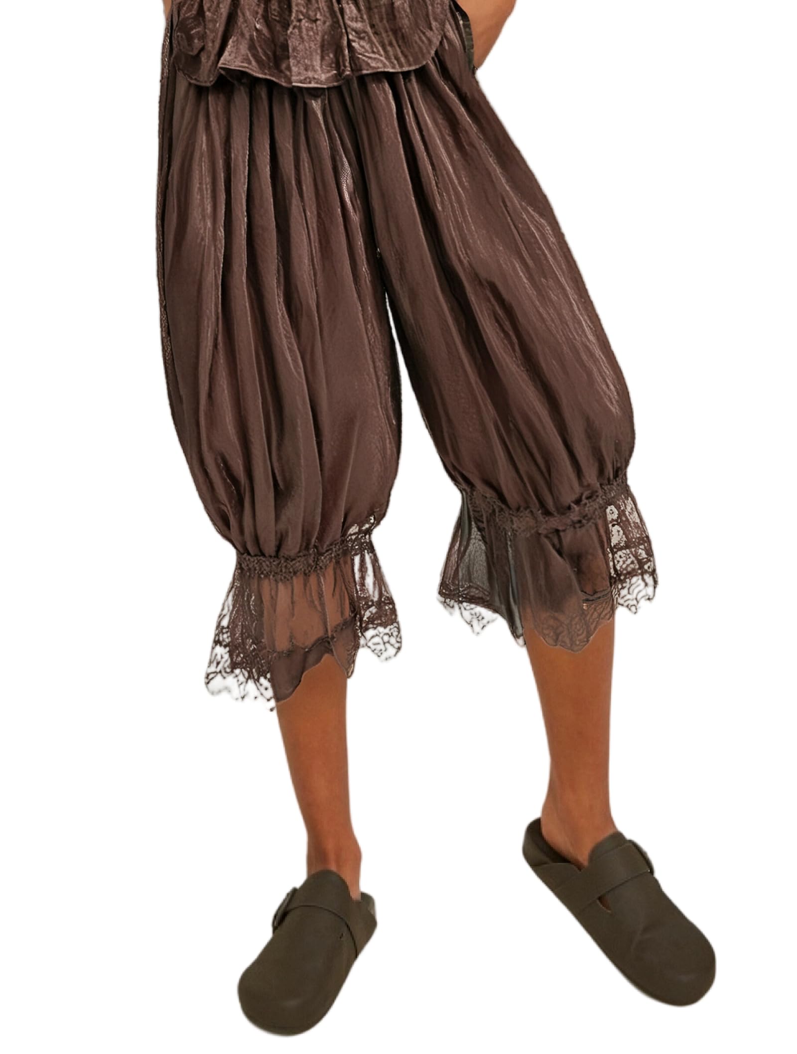 Women Lace Trim Long Bloomers Ruffle Pantaloons Culottes