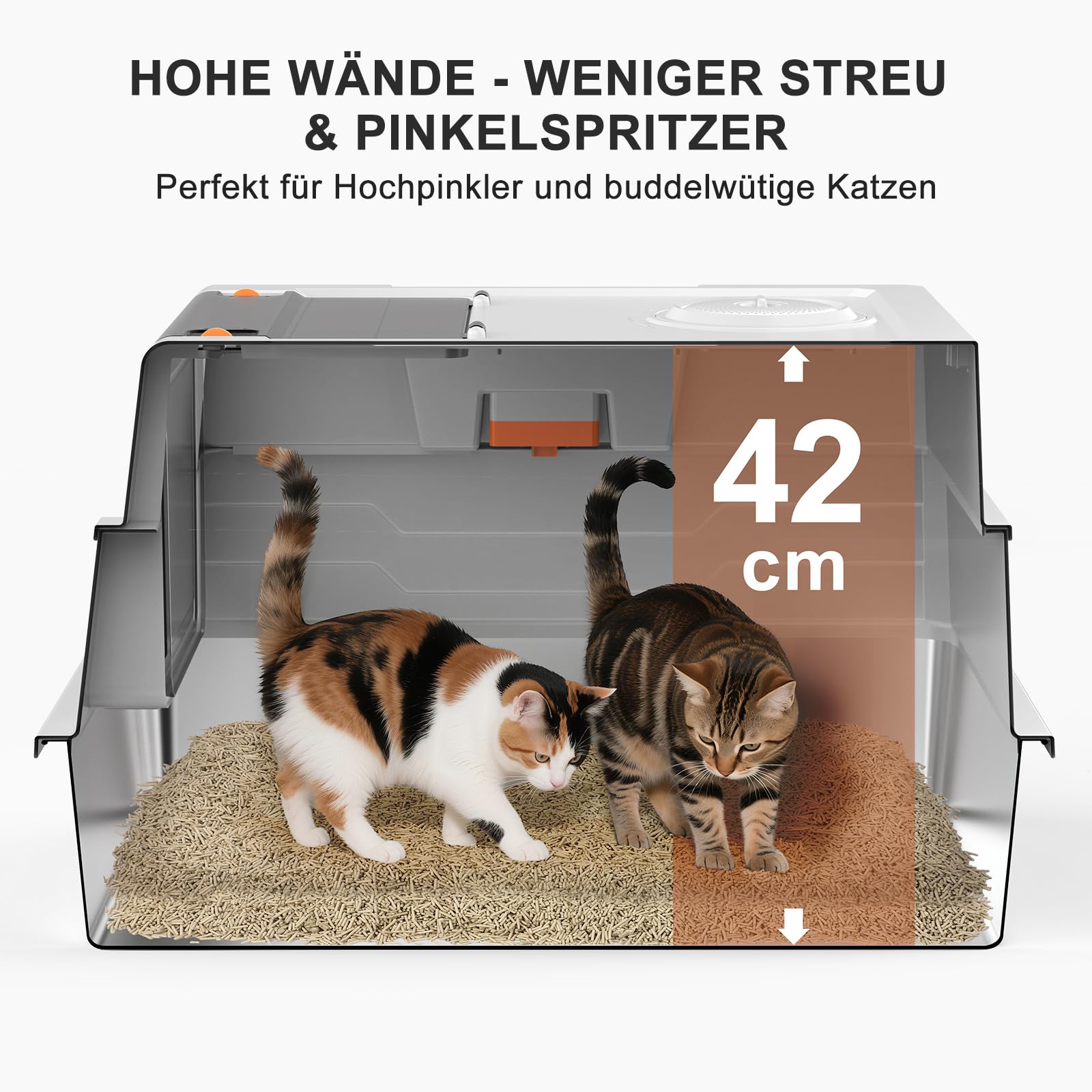 MIXJOY Caja de arena para gatos de acero inoxidable, XXL, protección contra fugas, 50 l, con tapa