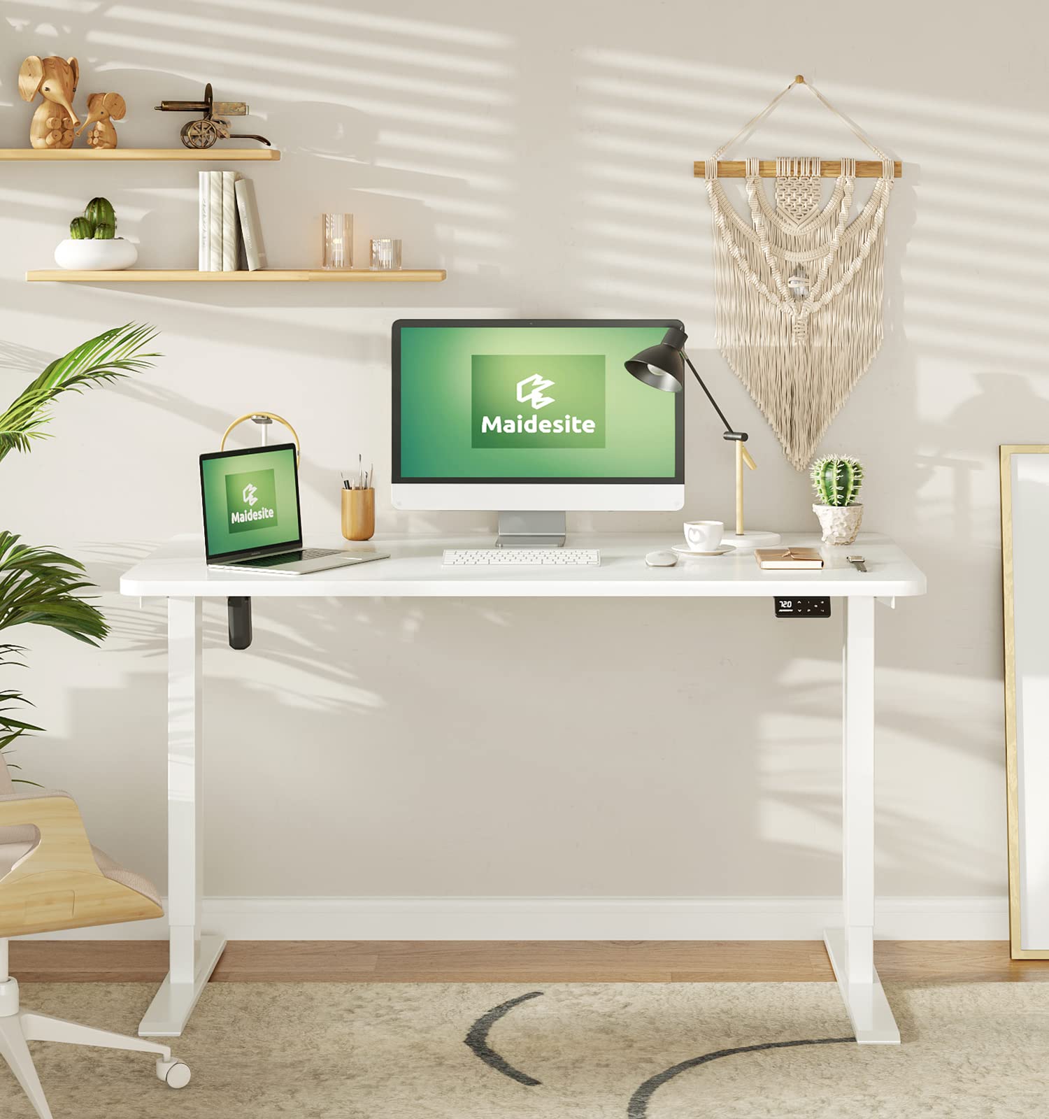 MAIDeSITe Escritorio Regulable en Altura 140 x 70 cm - Mesa Escritorio Elevable Eléctrico con Control de Memoria de 4 LED - Sit & Stand Altura con Tablero (S1 Pro)