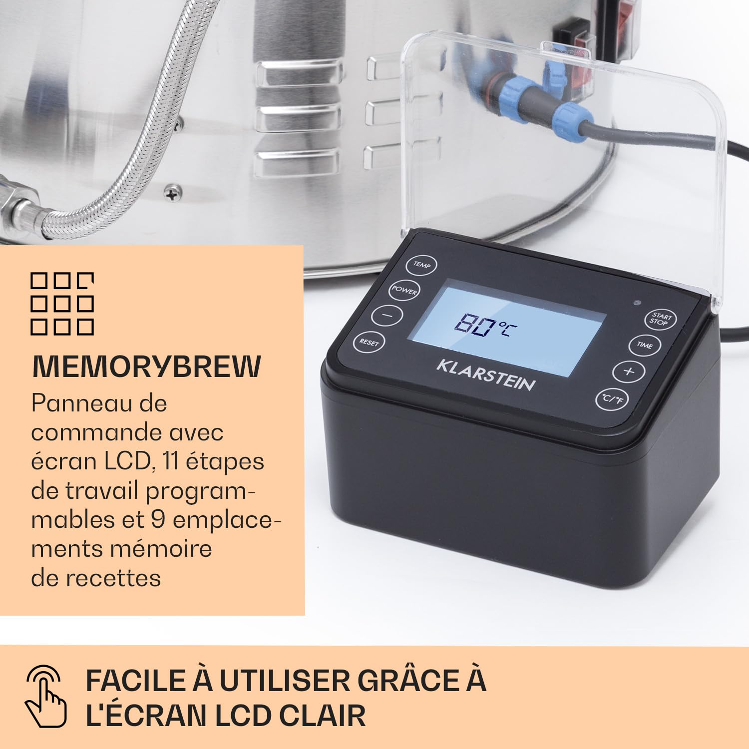KLARSTEIN Kit Biere a Faire Soi Meme, Kit de Brassage Bière Complet avec Cuve de Brassage de 3300W, 65L, Acier Inoxydable, Mode Automatique, Fabrication Biere, Cuve de Fermentation, Brasseur