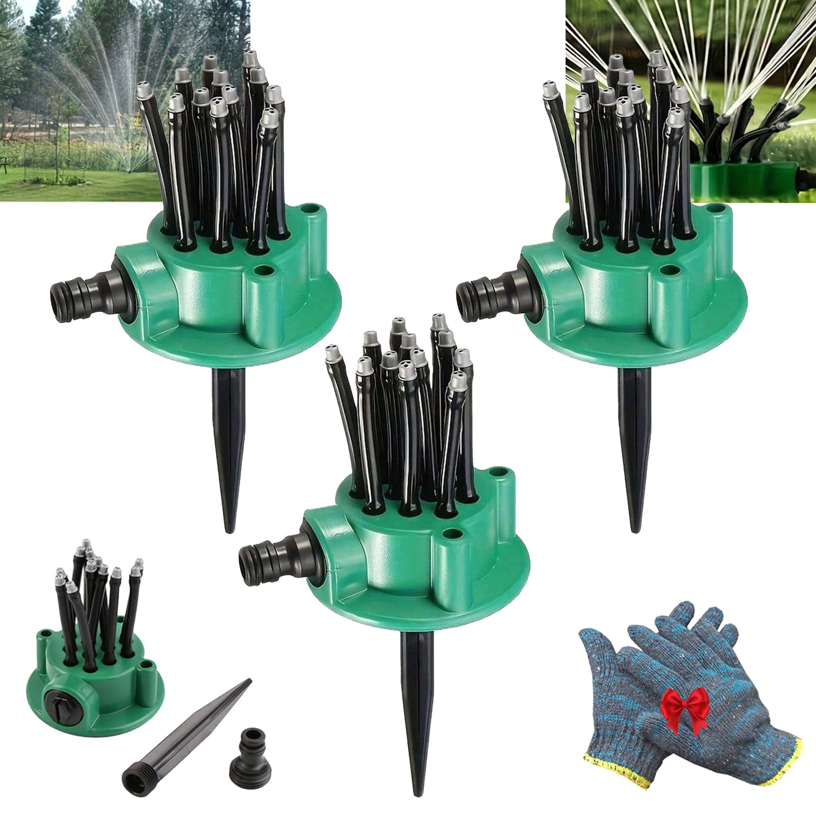 2026 Aspersor de Césped Multidireccional 360° con 12 Tubos Flexibles, Sistema de Riego para Jardín, Base con Estaca Reforzada, Boquillas Ajustables para Césped, Parterres y Patio (C)