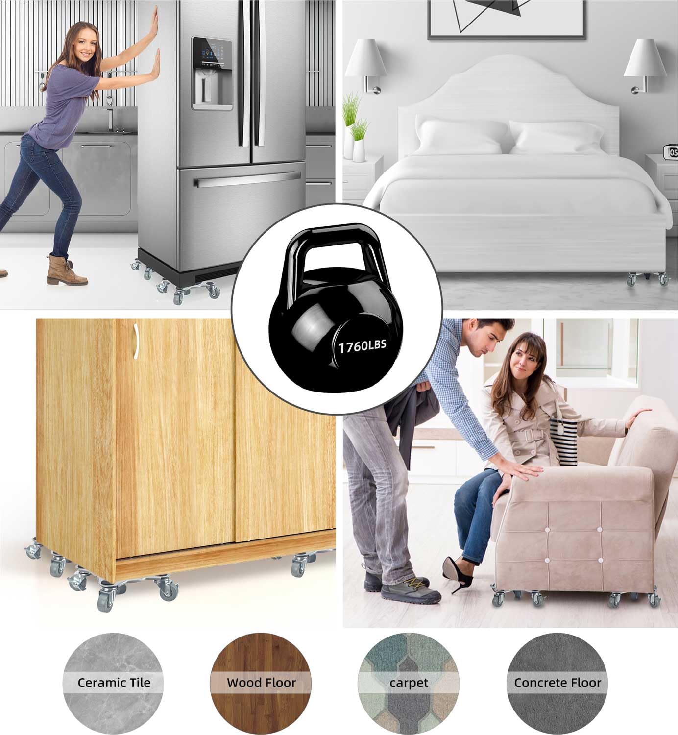 [2023] Heavy Duty Furniture Movers with 5 Wheels,Furniture Lift Mover Tool Set,Furniture Dolly with 5 360Â° Rotatable Rubber Universal Wheels,Maximum Load 1760 Lbs