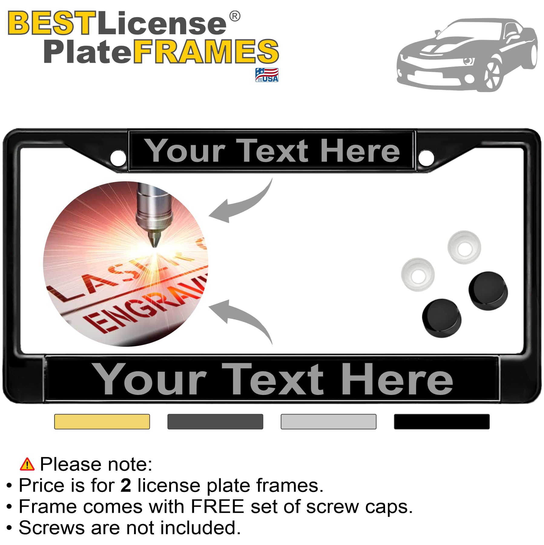 Custom Personalized Metal Laser Engraved Car License Plate Frame with Free caps - Picture 110 of 132
