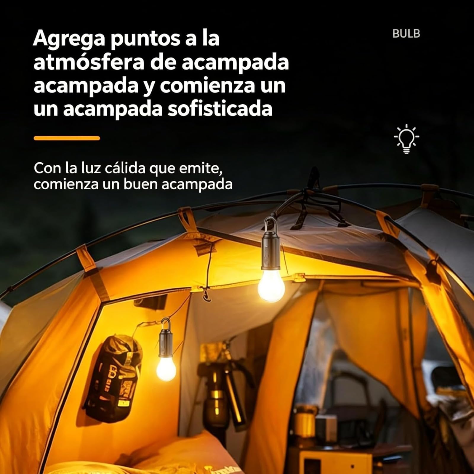 Bombilla Led Solar HookPro - Lámpara Solar Portátil Recargable, 3 Niveles De Luz, Ideal Para Acampadas, Senderismo, Escalada Y Viajes Con Mochila. (4 PCS)