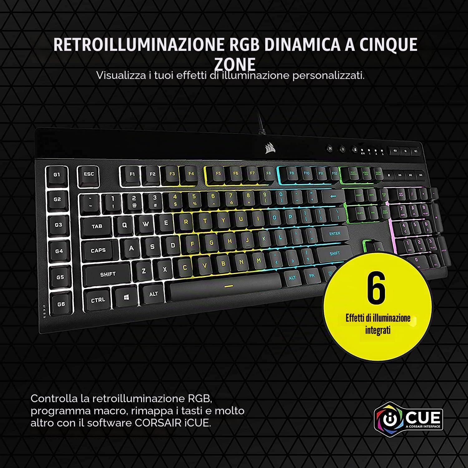 TECLADO (INGLES) CORSAIR K55 RGB PRO GAMING BACKLIT ZONED RGB LED RUBBERDOME