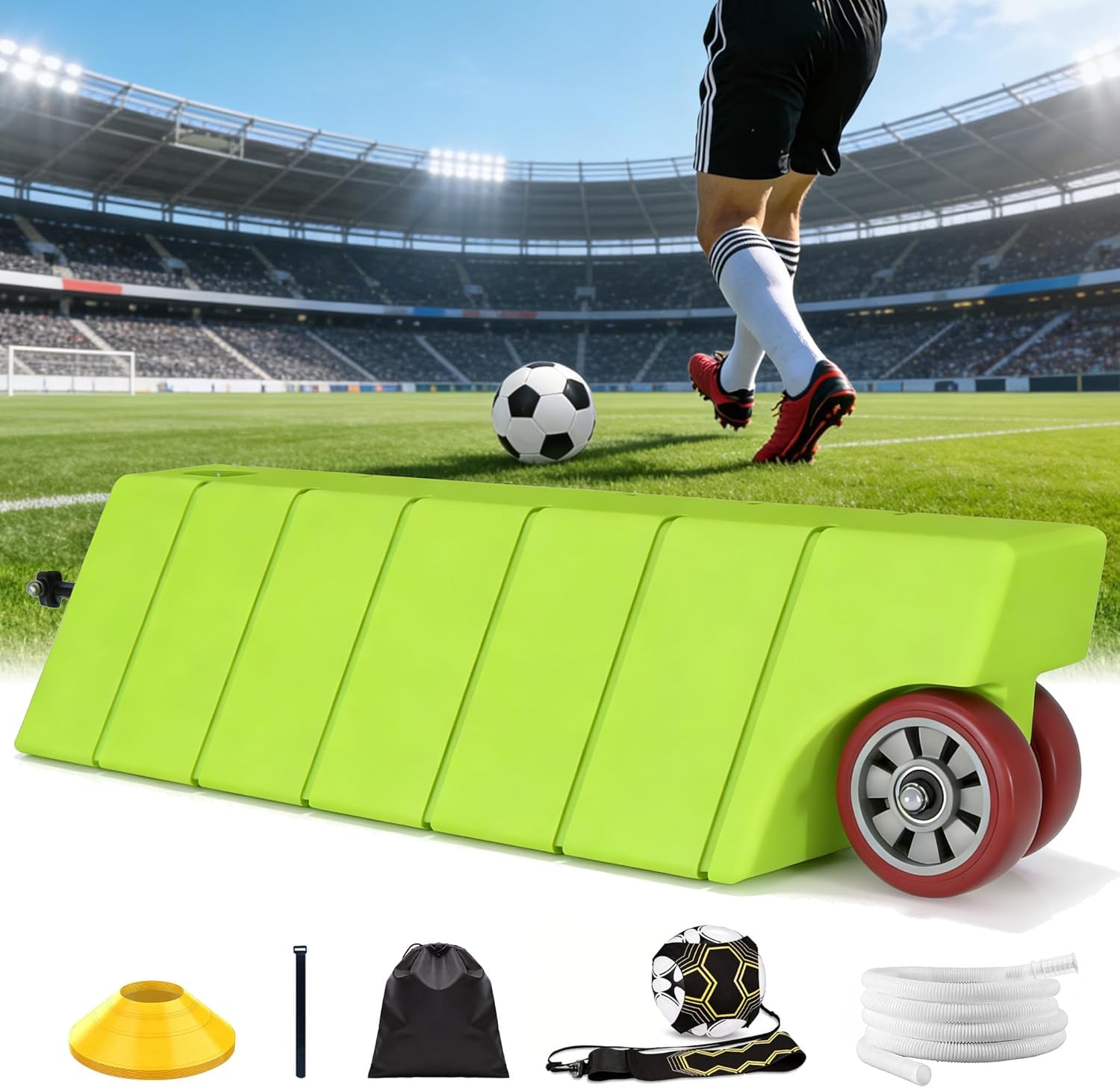 Northdeer Extra Large Soccer Rebounder Board, Portable High Elasticity Soccer Wall, Dual Surface Football Goals Training Equipment with Adjustable Angle, Water Pipe, Ball Trainer and Six Disc Cones
